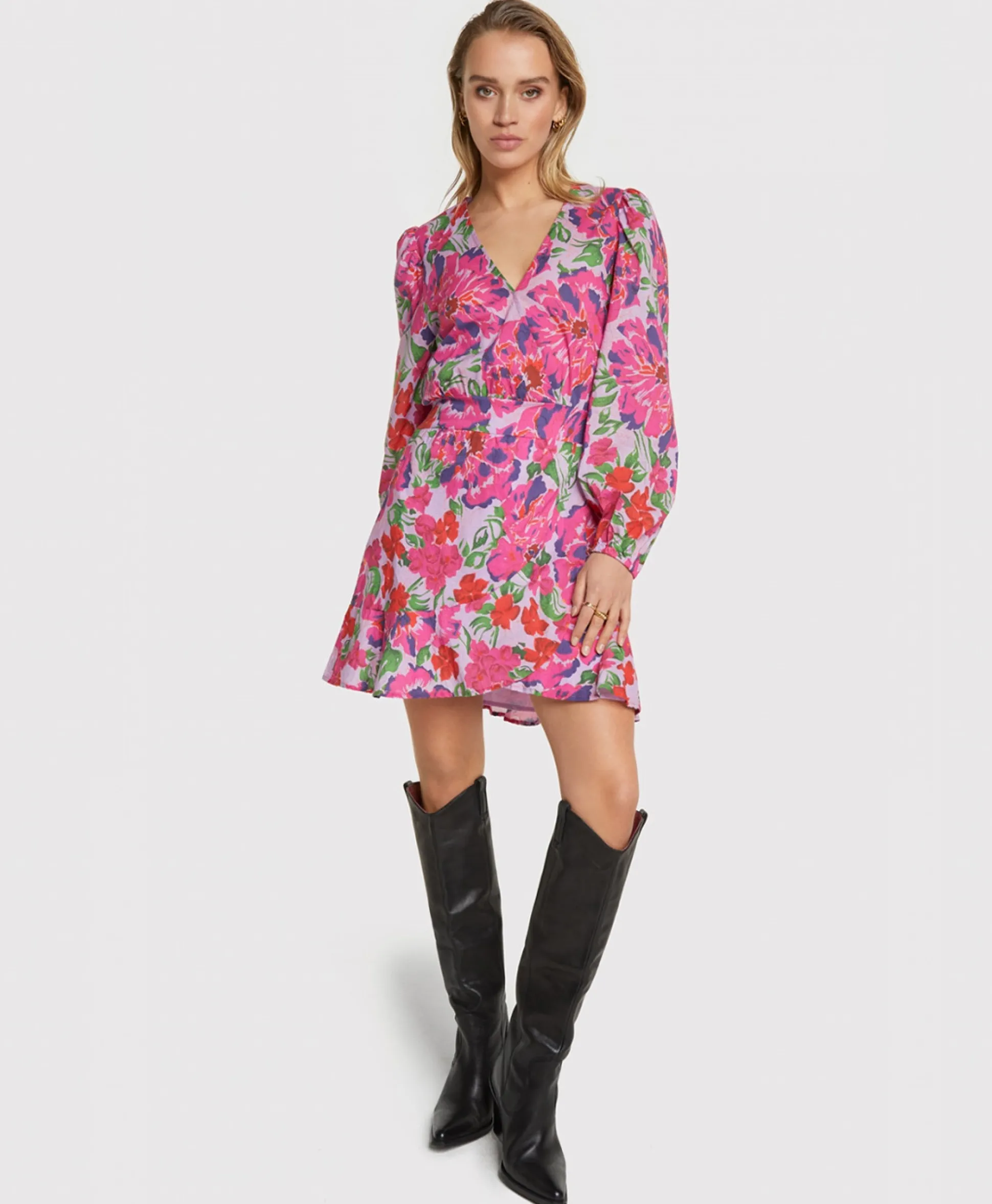 Alix The Label Jurk Ladies Woven Painted Flower Broderie Dress Print + 2 Kleurig