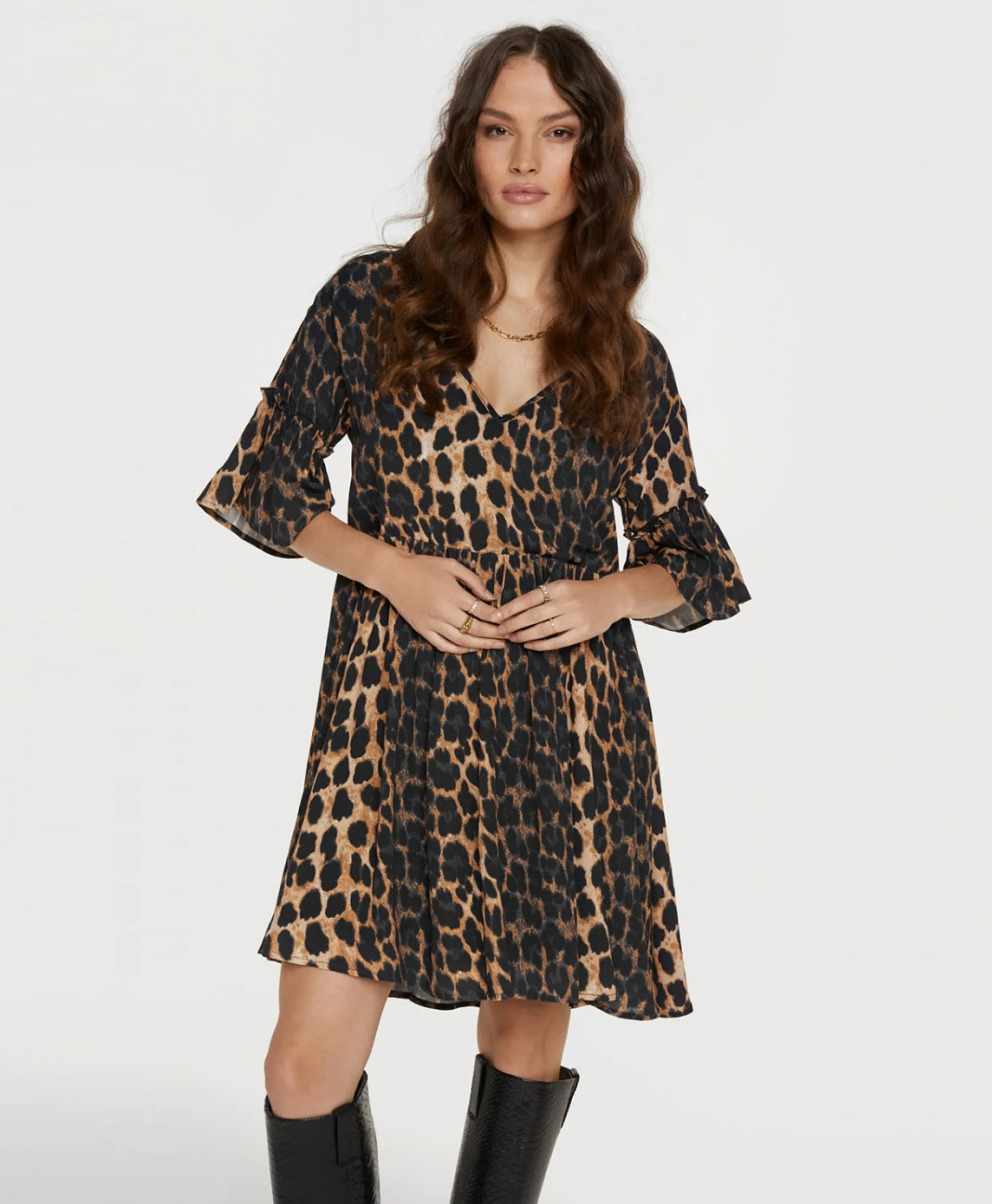 Alix The Label Jurk Ladies Woven Animal Dress Print + 2 Kleurig