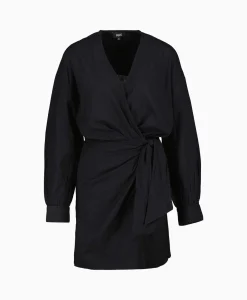 Alix The Label Jurk Ladies Woven Linen Look Wrap Dress Zwart