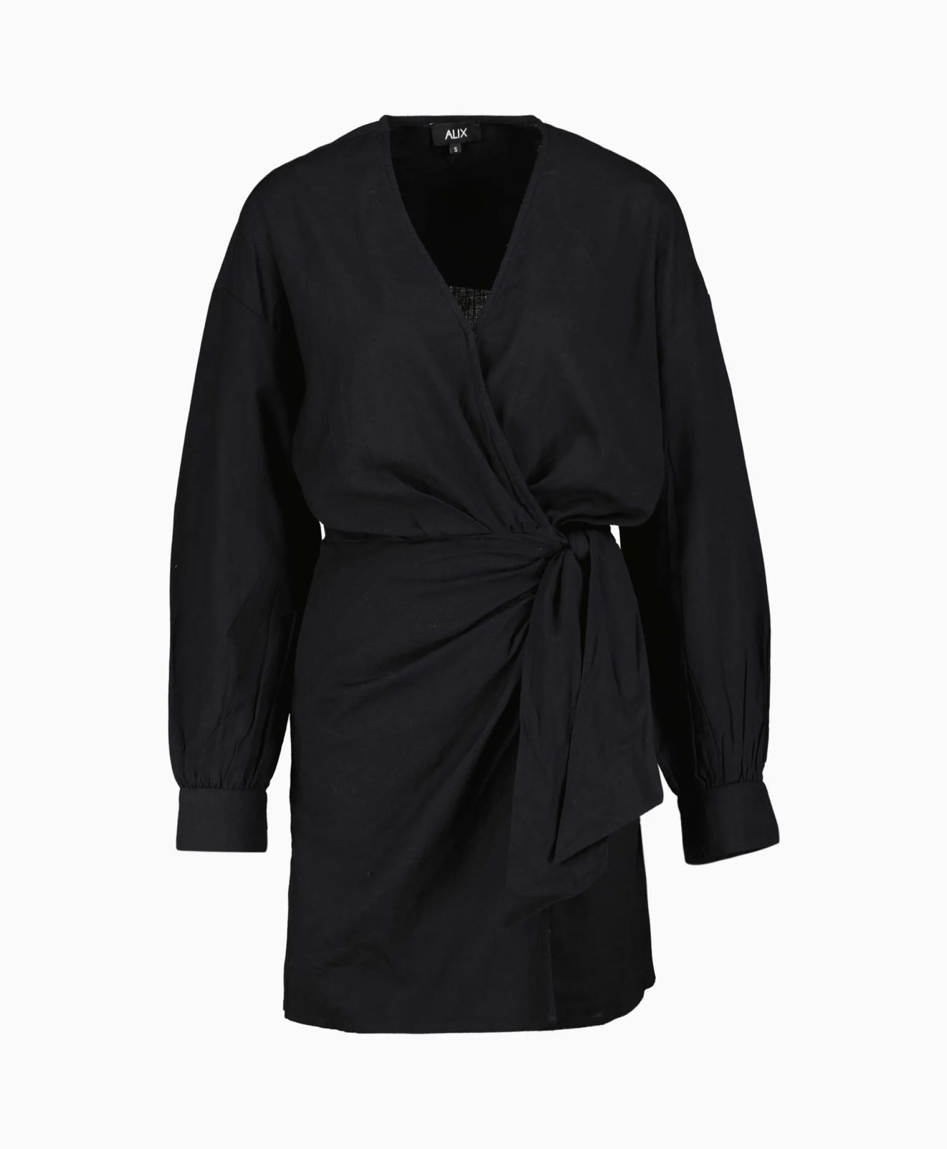 Alix The Label Jurk Ladies Woven Linen Look Wrap Dress Zwart