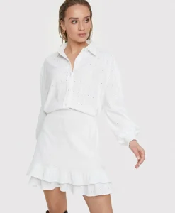 Alix The Label Minirok Knitted Jersey Broderie Skirt Off White