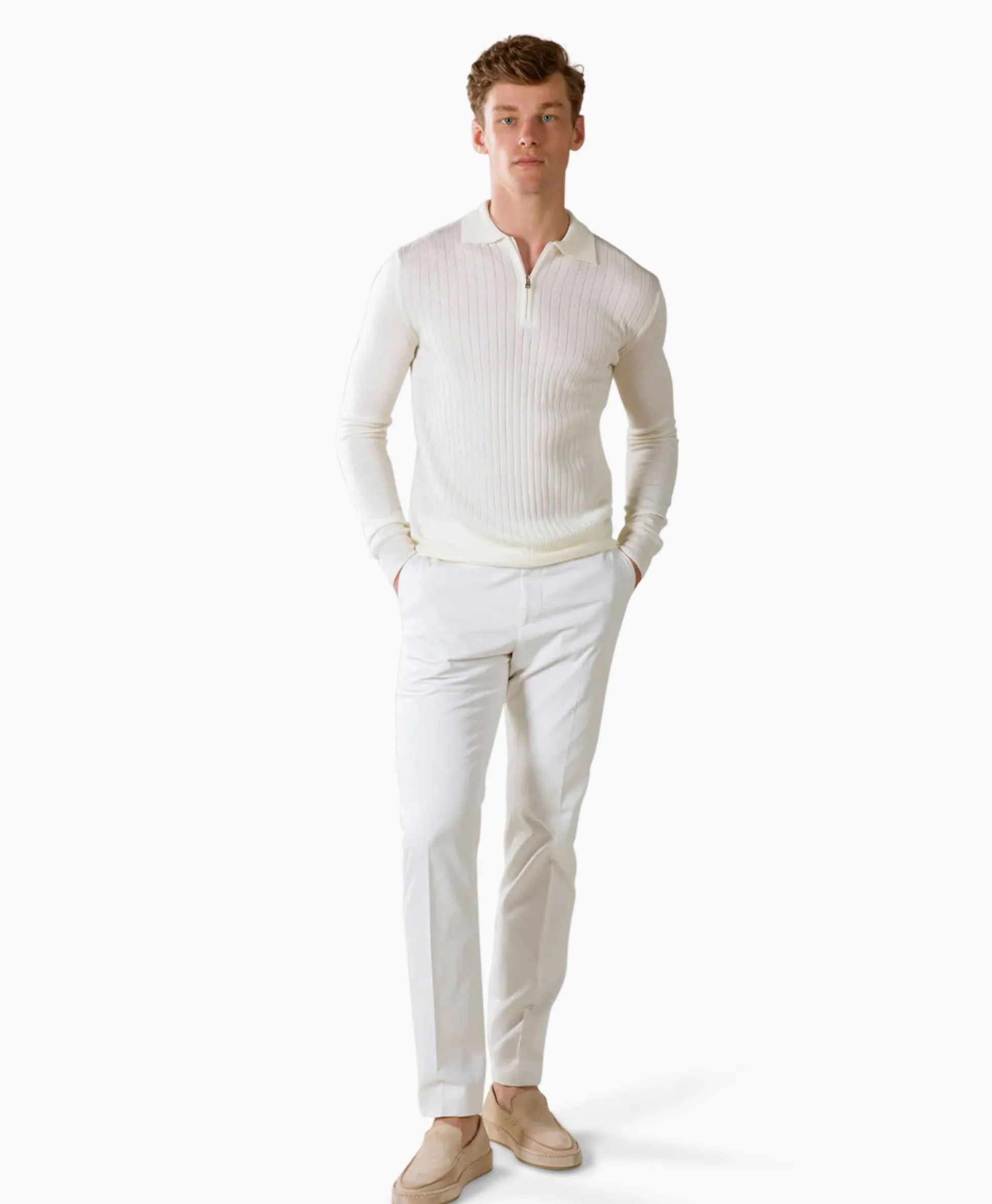 Aurelien Aurelien Pullover Rib Zip Polos Ls Ivoor / Naturel