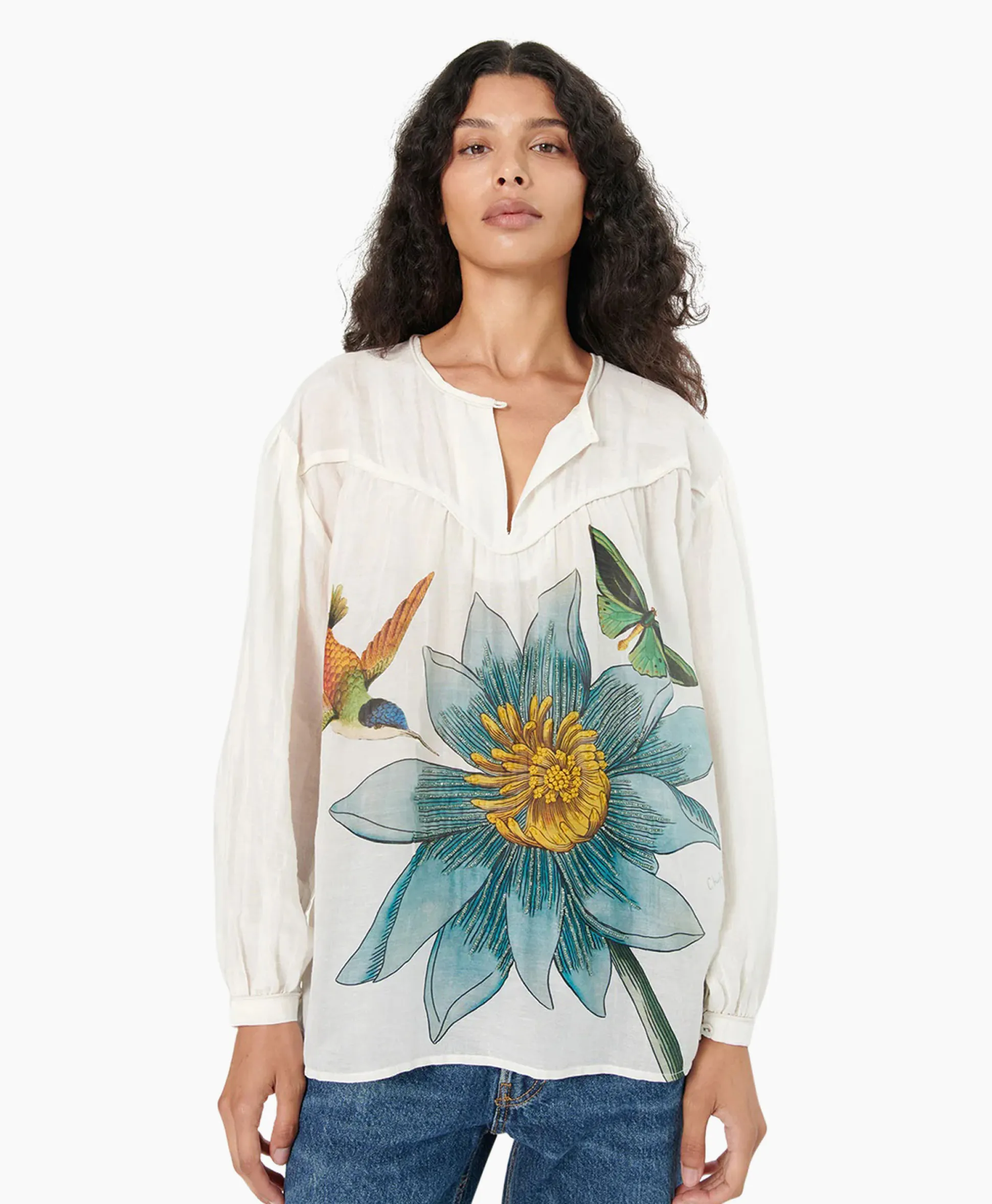 Chufy Blouse Bamboo Embroidered Blauw