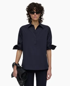 Closed Blouse Open Neck Tunic Donker Blauw