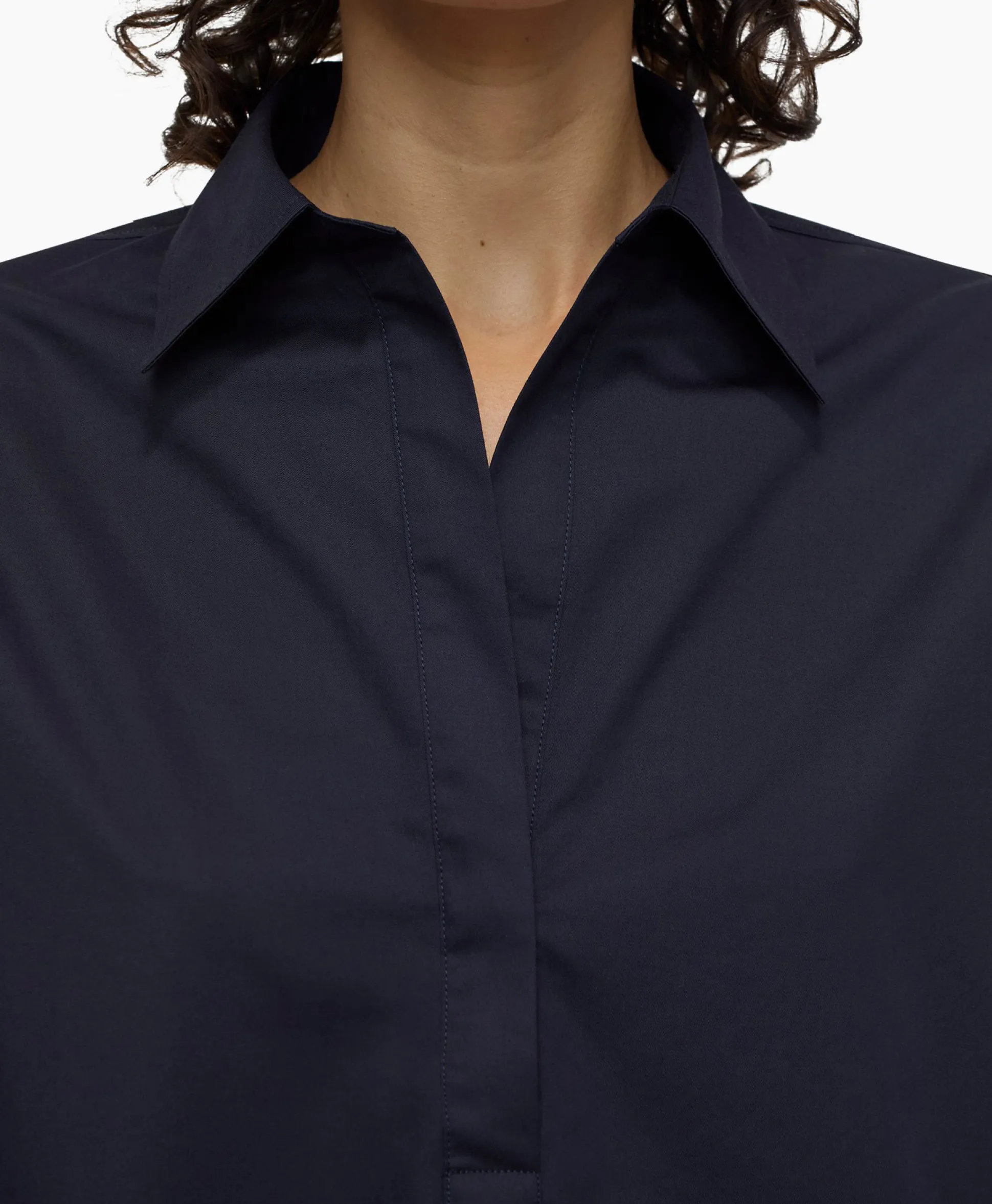 Closed Blouse Open Neck Tunic Donker Blauw