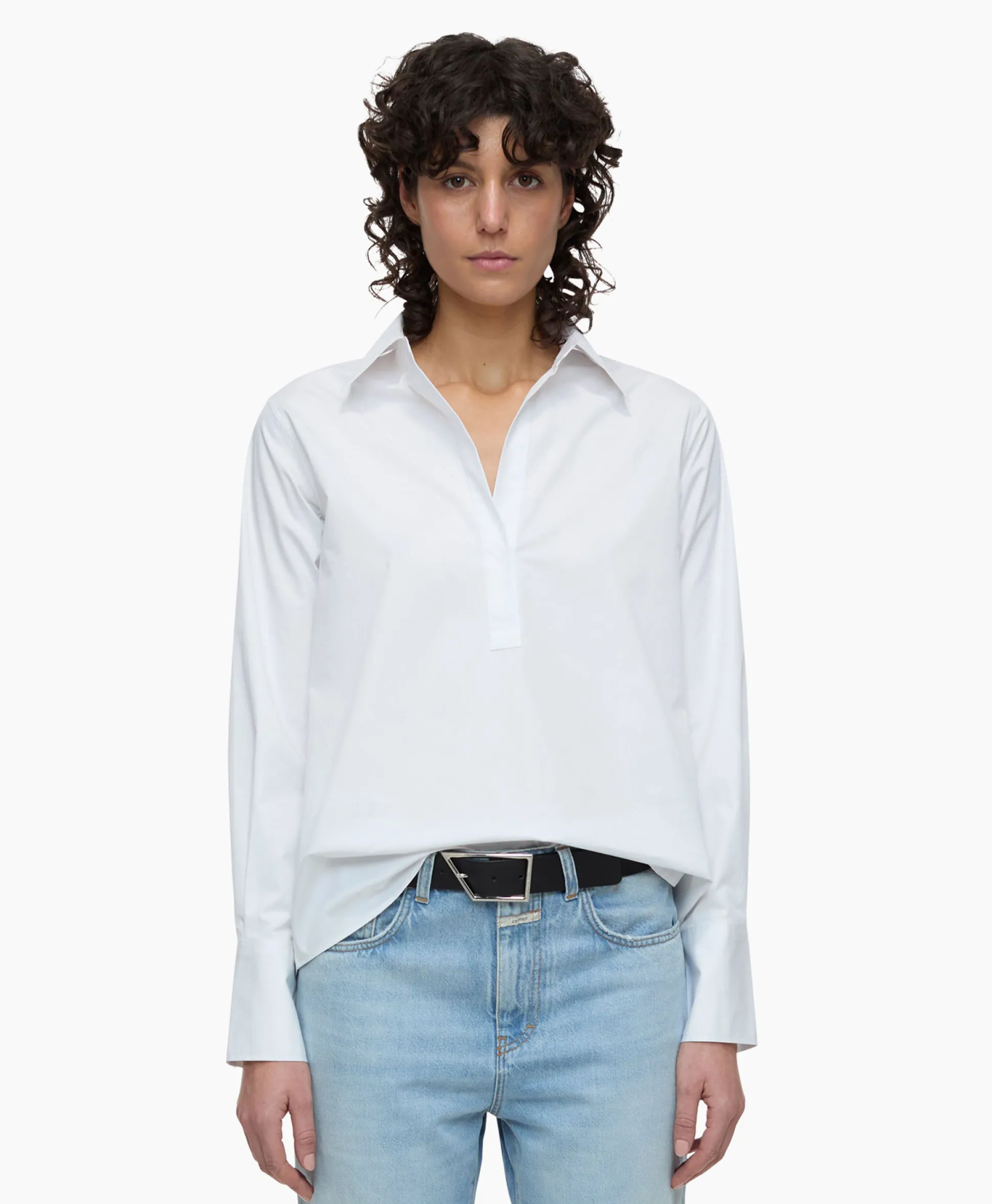 Closed Blouse Open Neck Tunic Wit