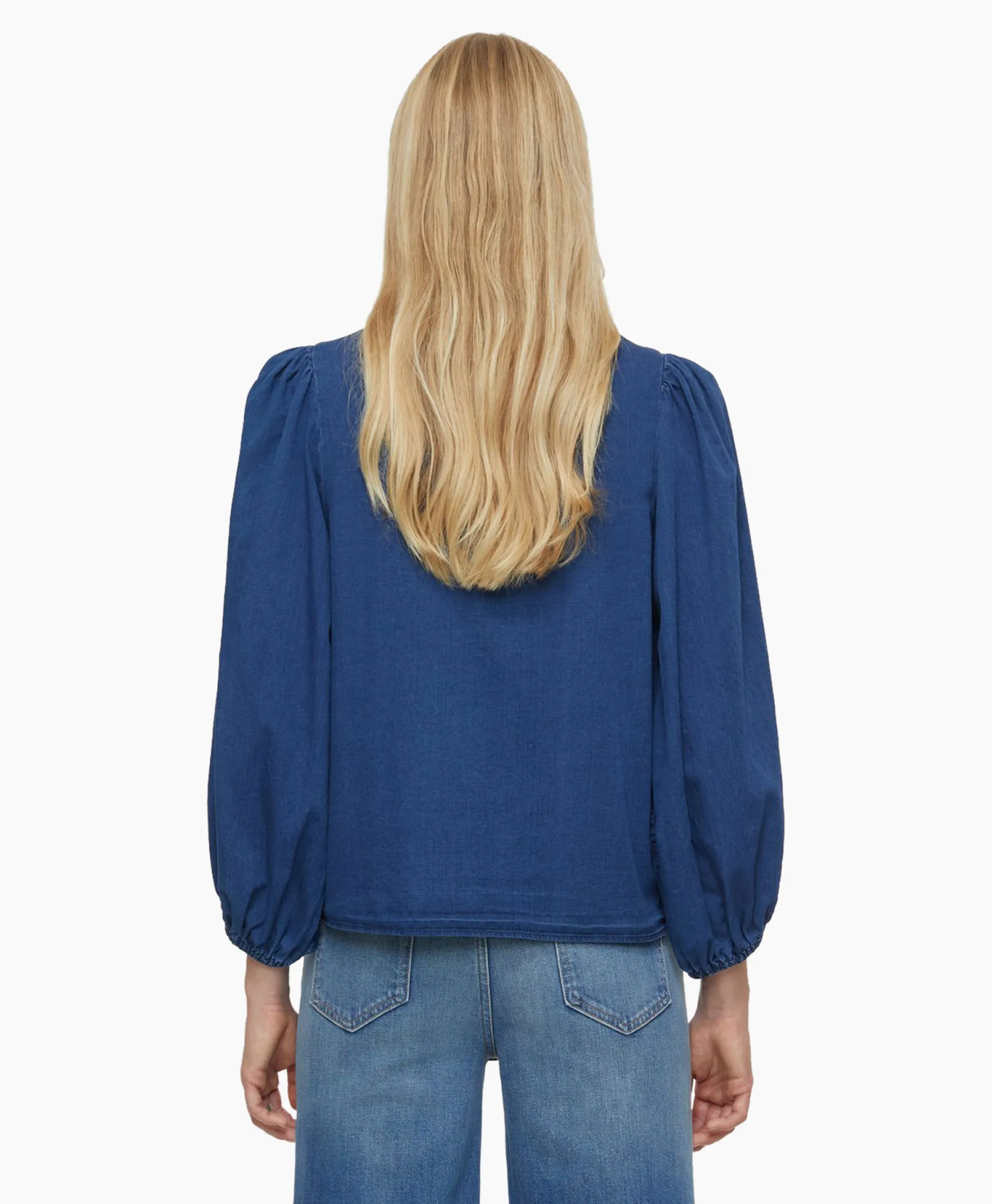 Closed Blouse Voluminous Sleeve Donker Blauw