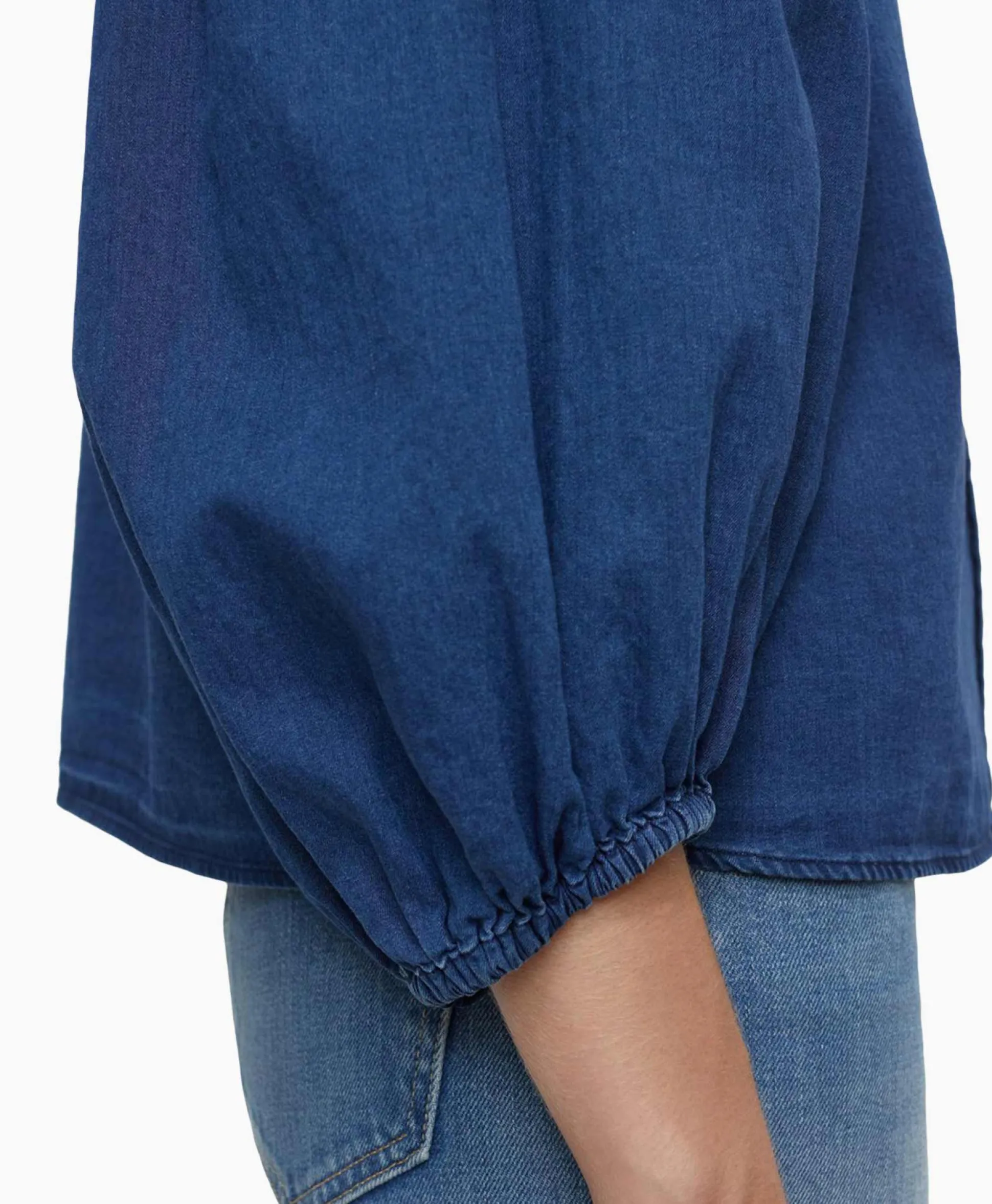 Closed Blouse Voluminous Sleeve Donker Blauw