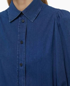 Closed Blouse Voluminous Sleeve Donker Blauw