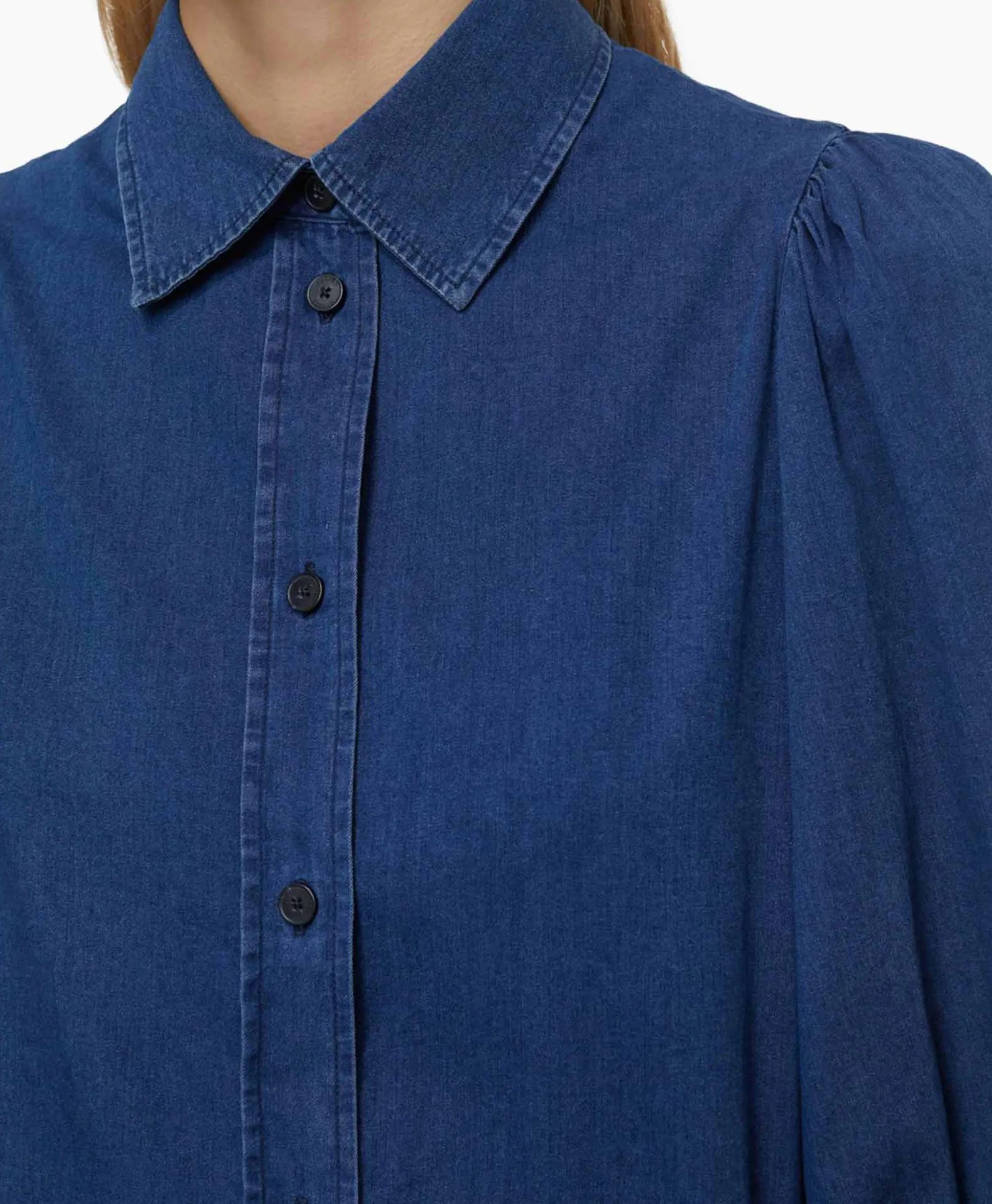 Closed Blouse Voluminous Sleeve Donker Blauw