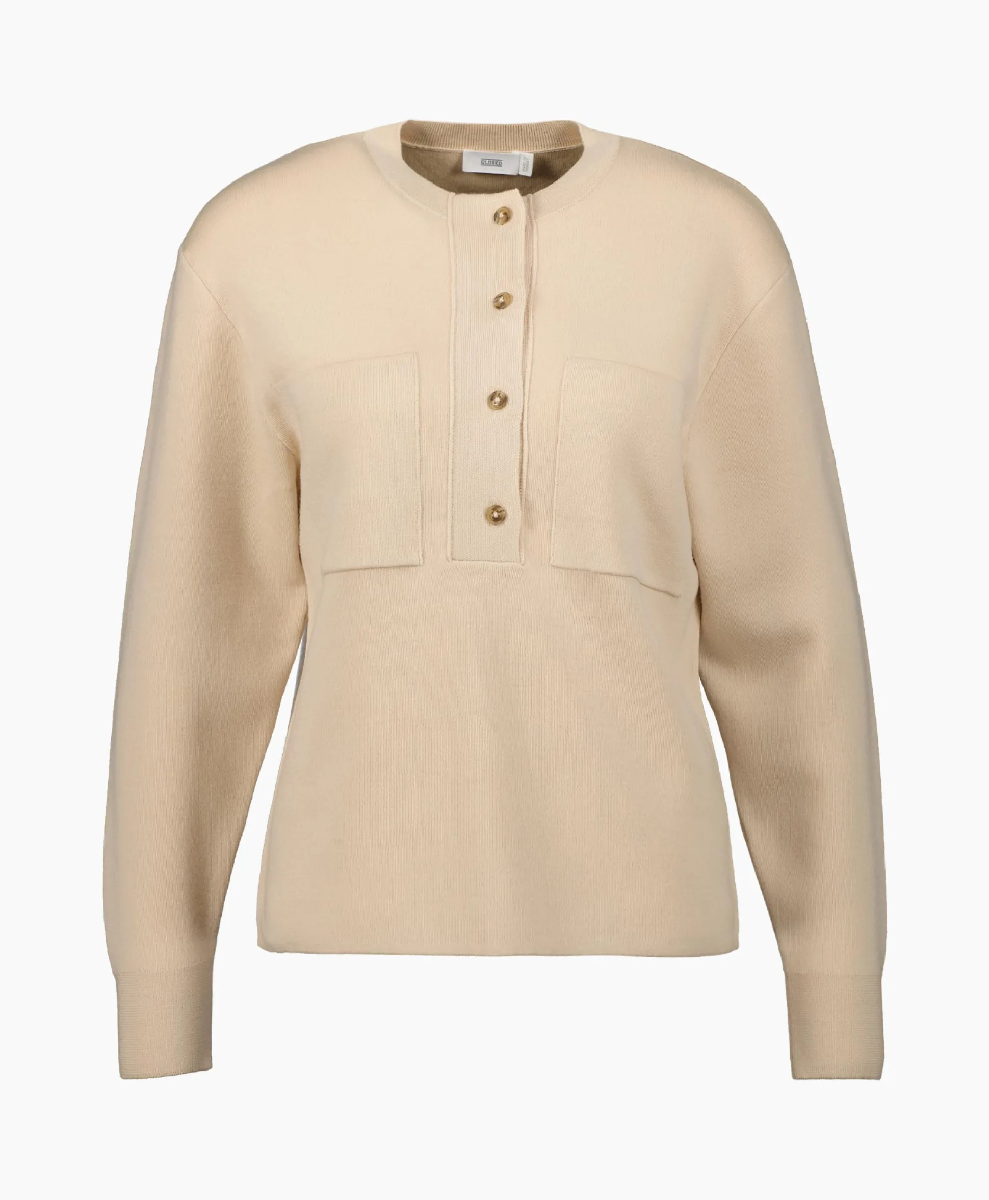Closed Pullover Crew Neck Henley Beige
