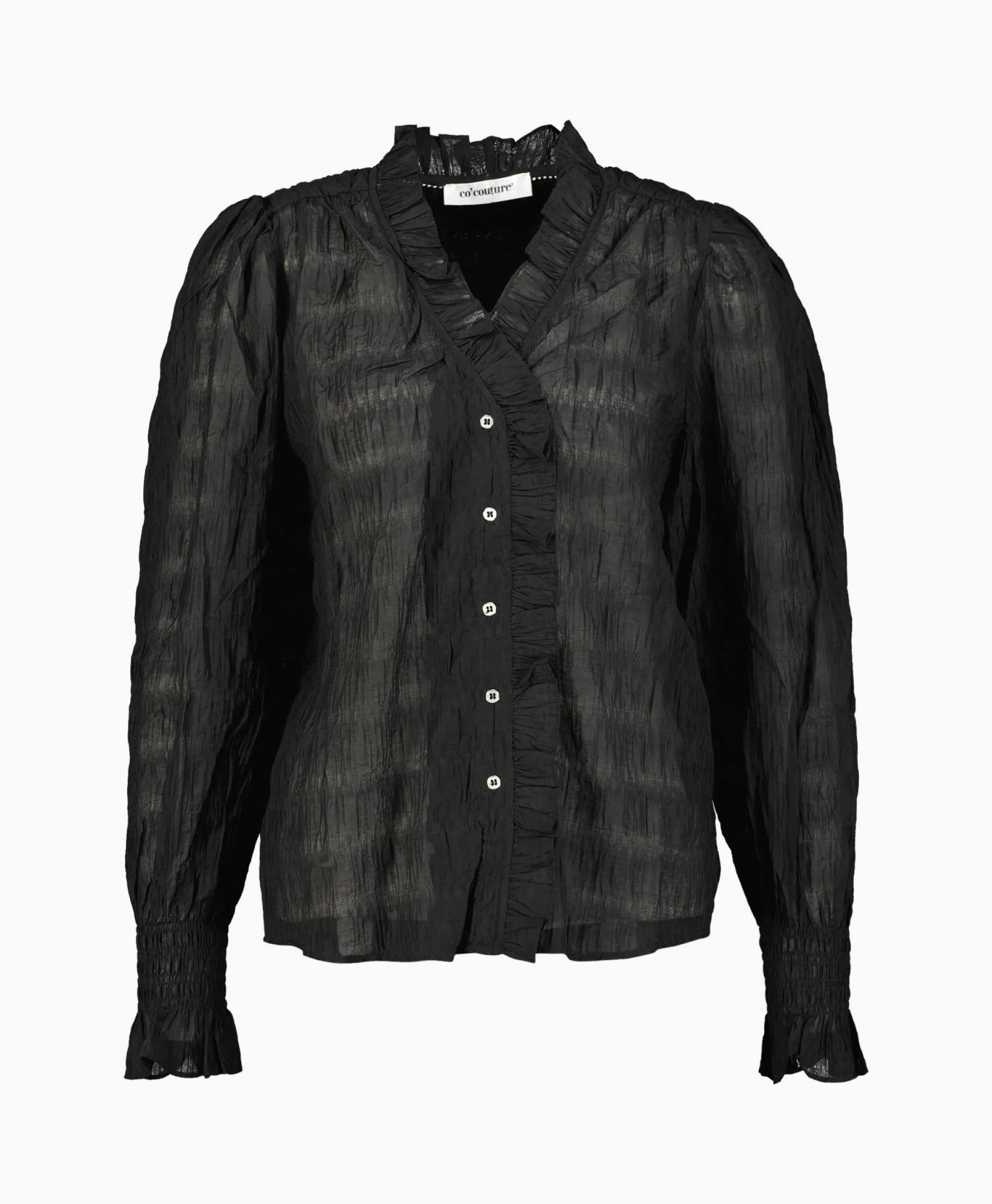 Co'Couture T-Shirt Korte Mouw Structurecc Line Frill Zwart