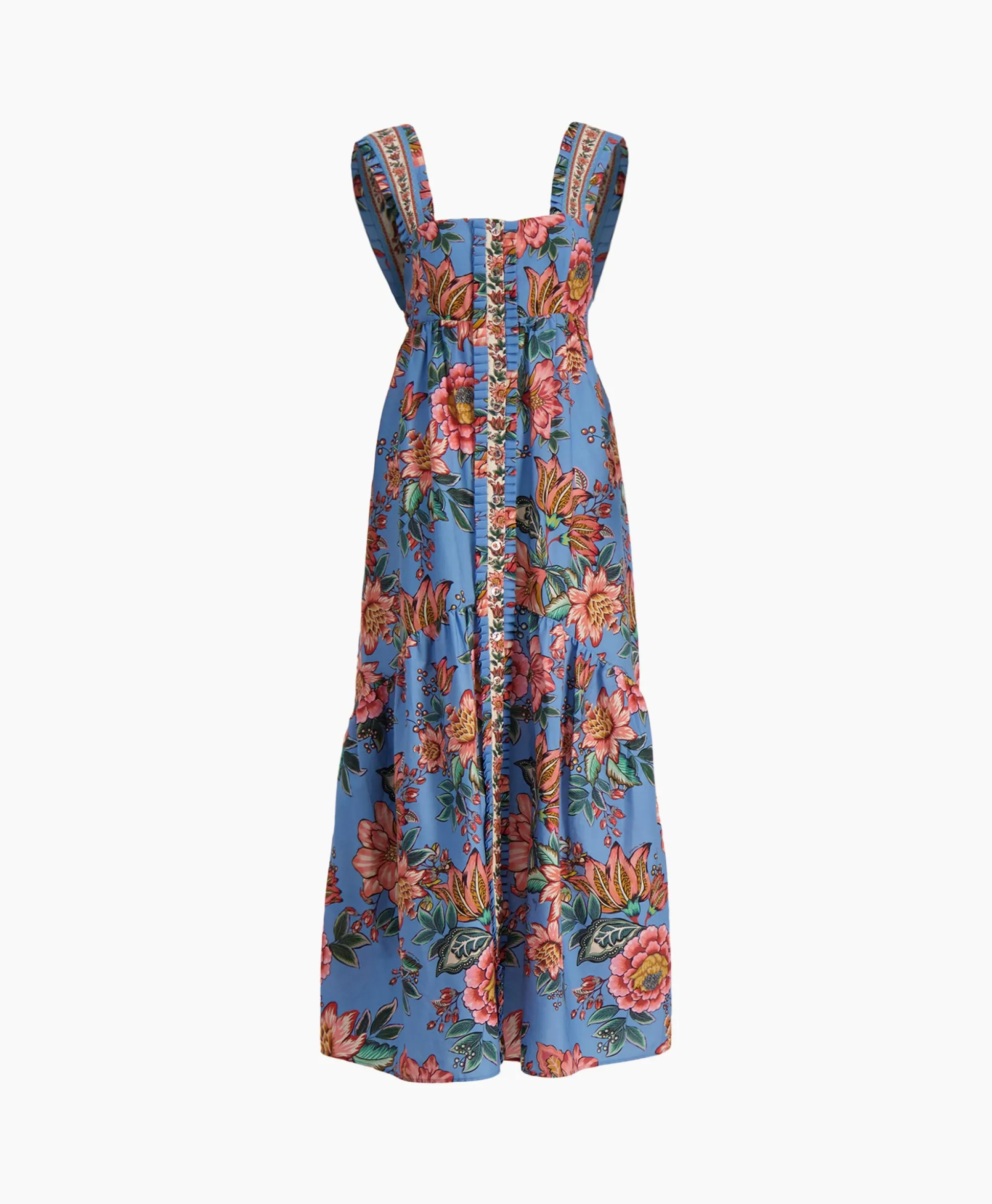 Farm Rio Maxi Jurk Wonderful Bouquet Blue Sleeveless Blauw