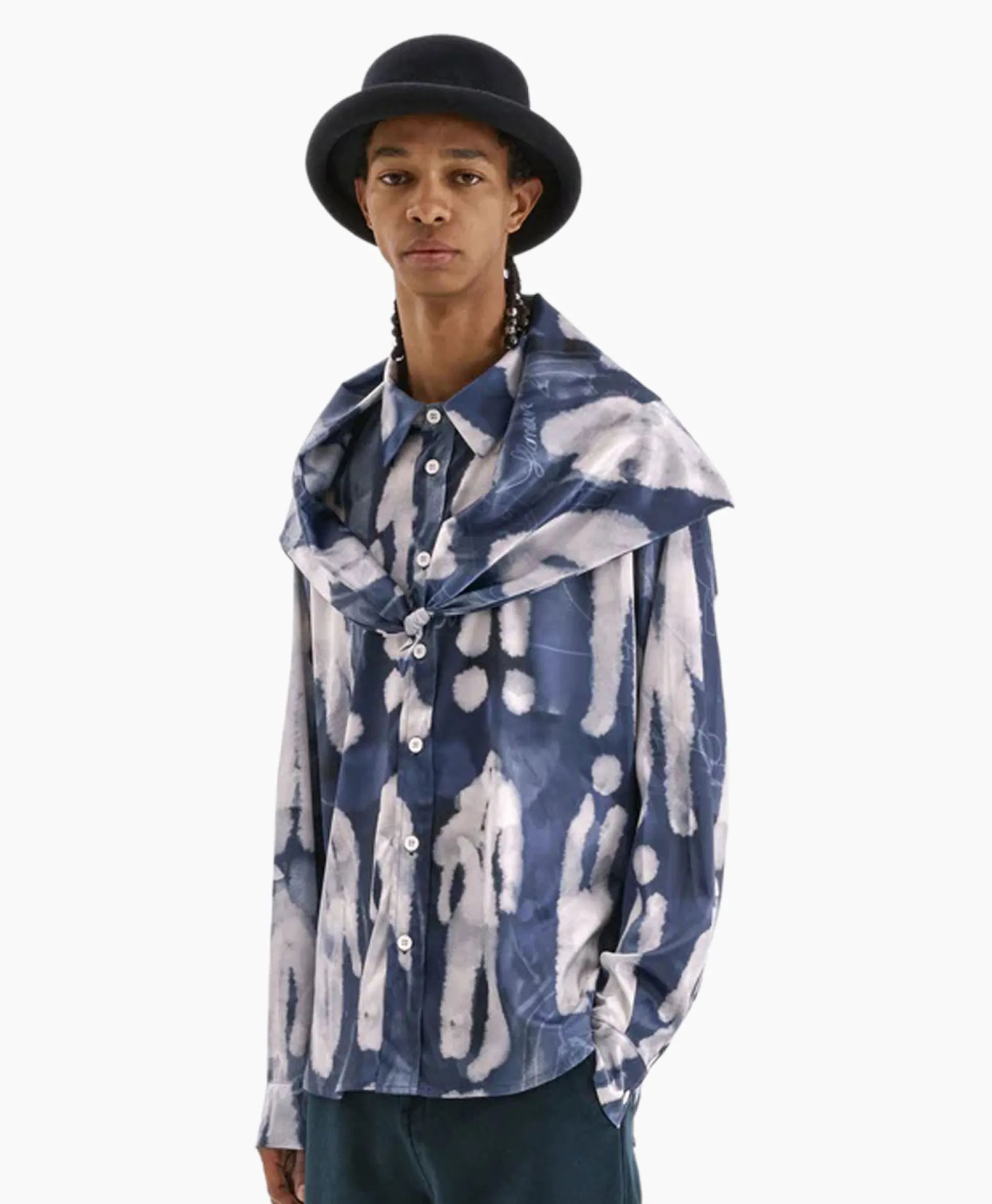 Flaneur Overshirt Character Silk Hooded Blauw