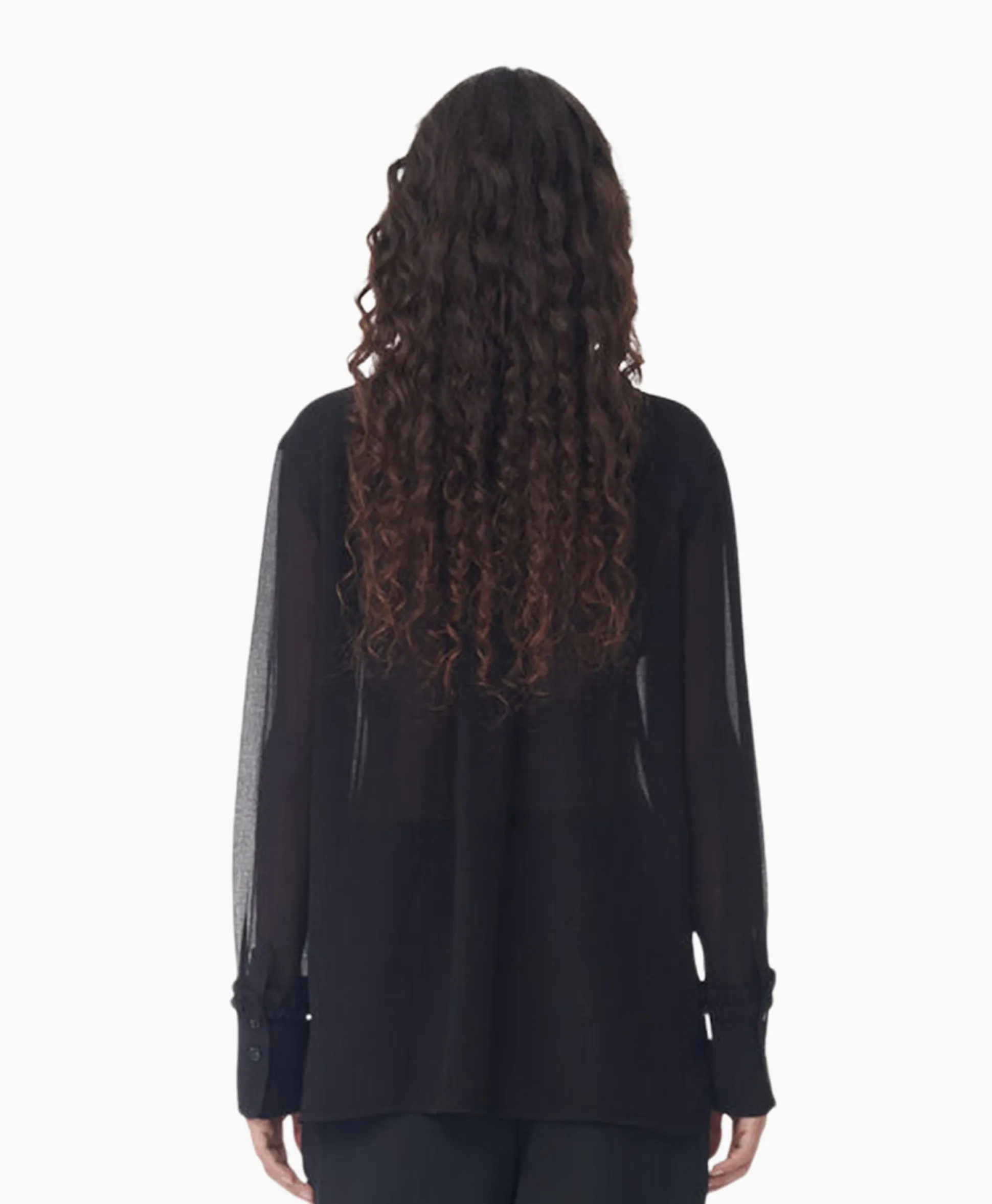 Ganni Blouse Chiffon Ruffle Zwart