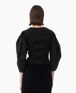 Ganni Blouse Cotton Poplin Smock Zwart