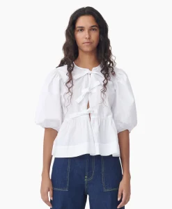Ganni Blouse Cotton Poplin Peplum Wit