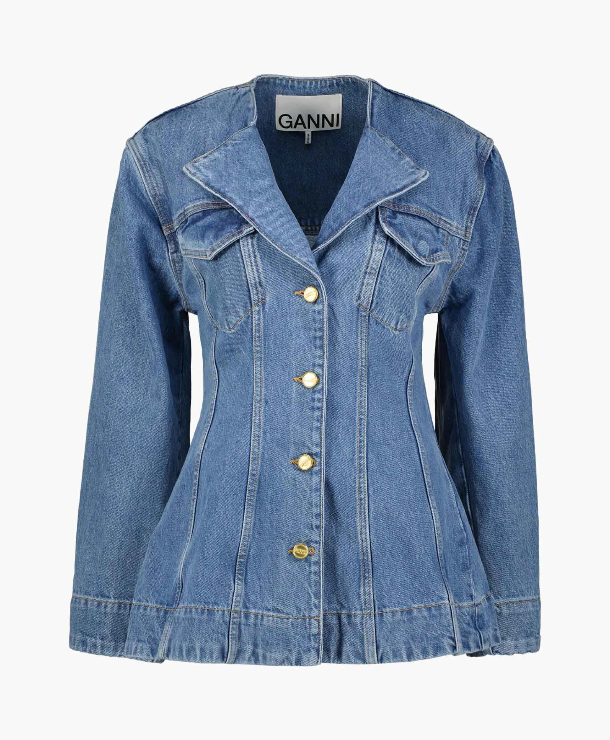 Ganni Jack Cutline Denim Fitted Midden Blauw