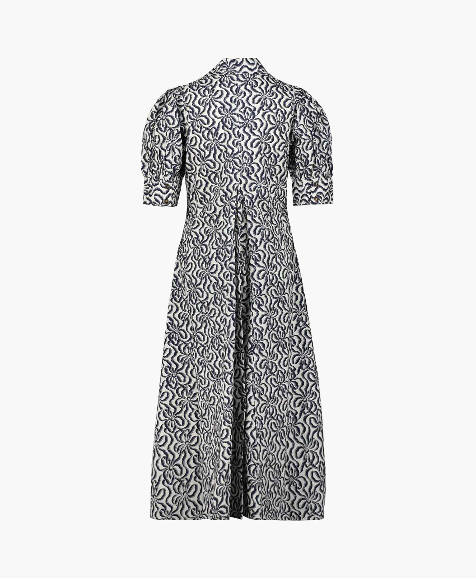 Ganni Midi Jurk Printed Cotton V-Neck Long Ecru