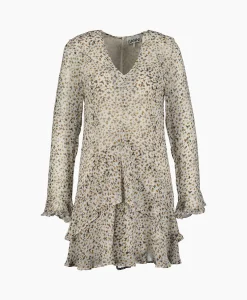 Ganni Mini Jurk Printed Light Georgette Dress Ecru