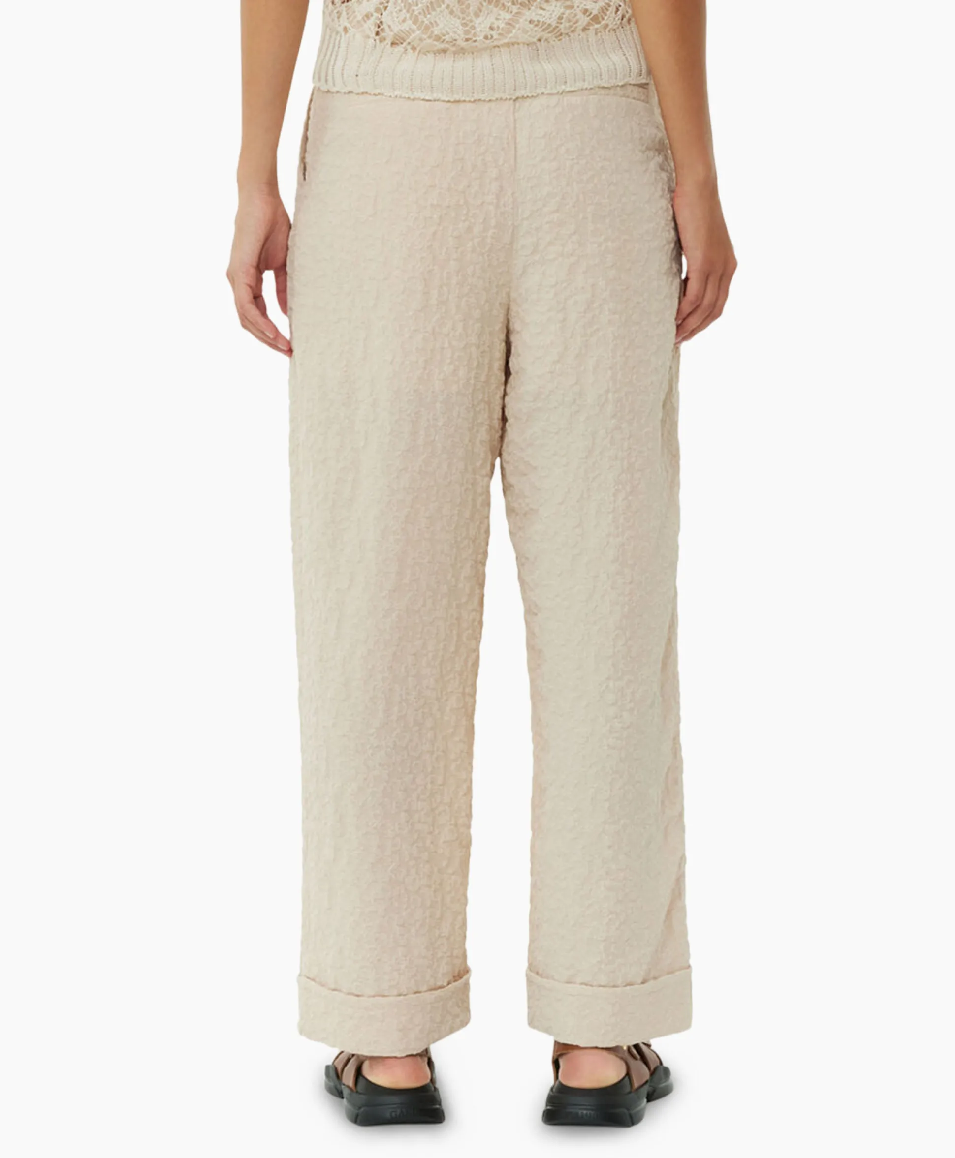 Ganni Pantalon Textured Suiting Mid Waist Beige