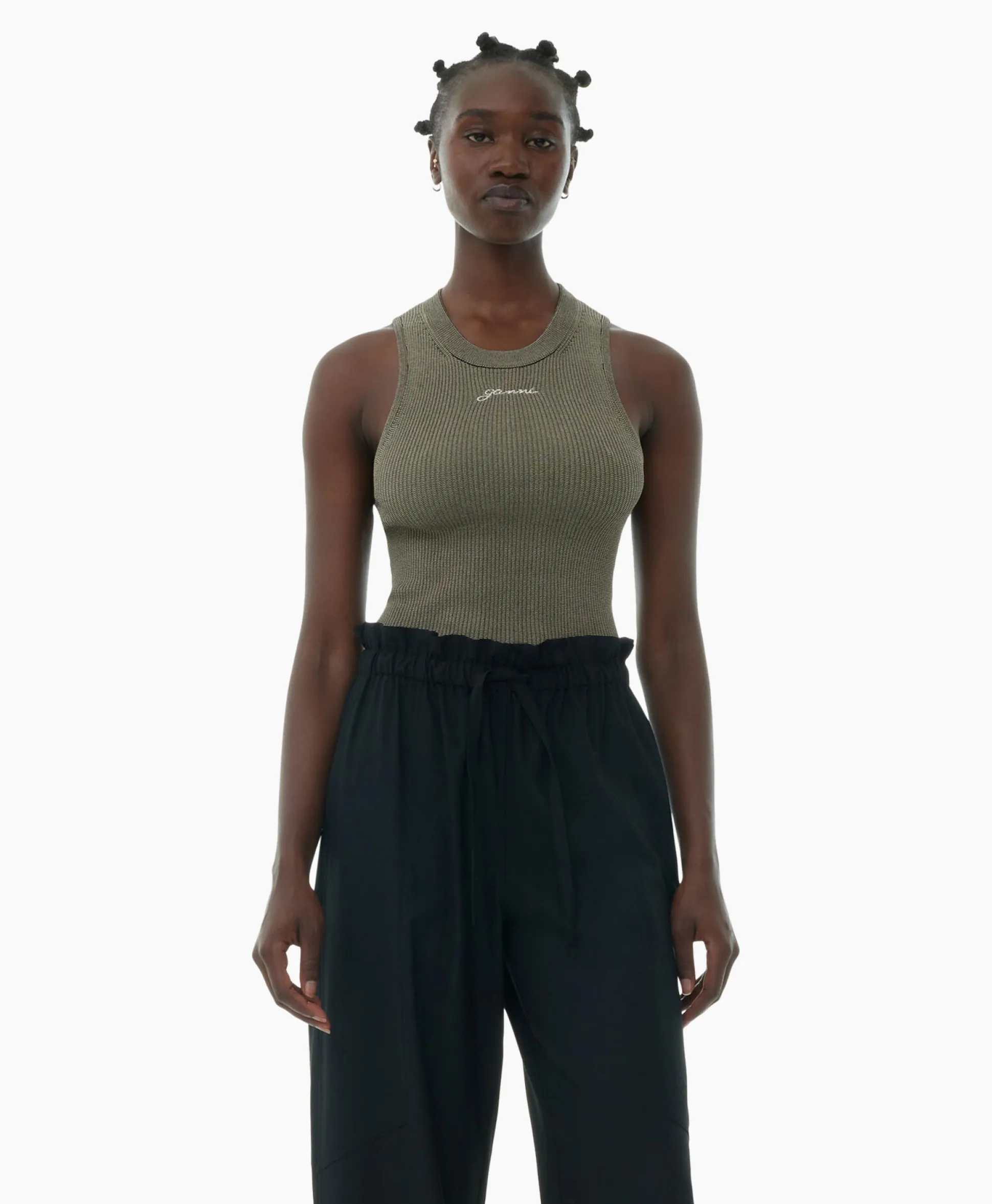 Ganni Top Melange Knit Sleeveless Bruin