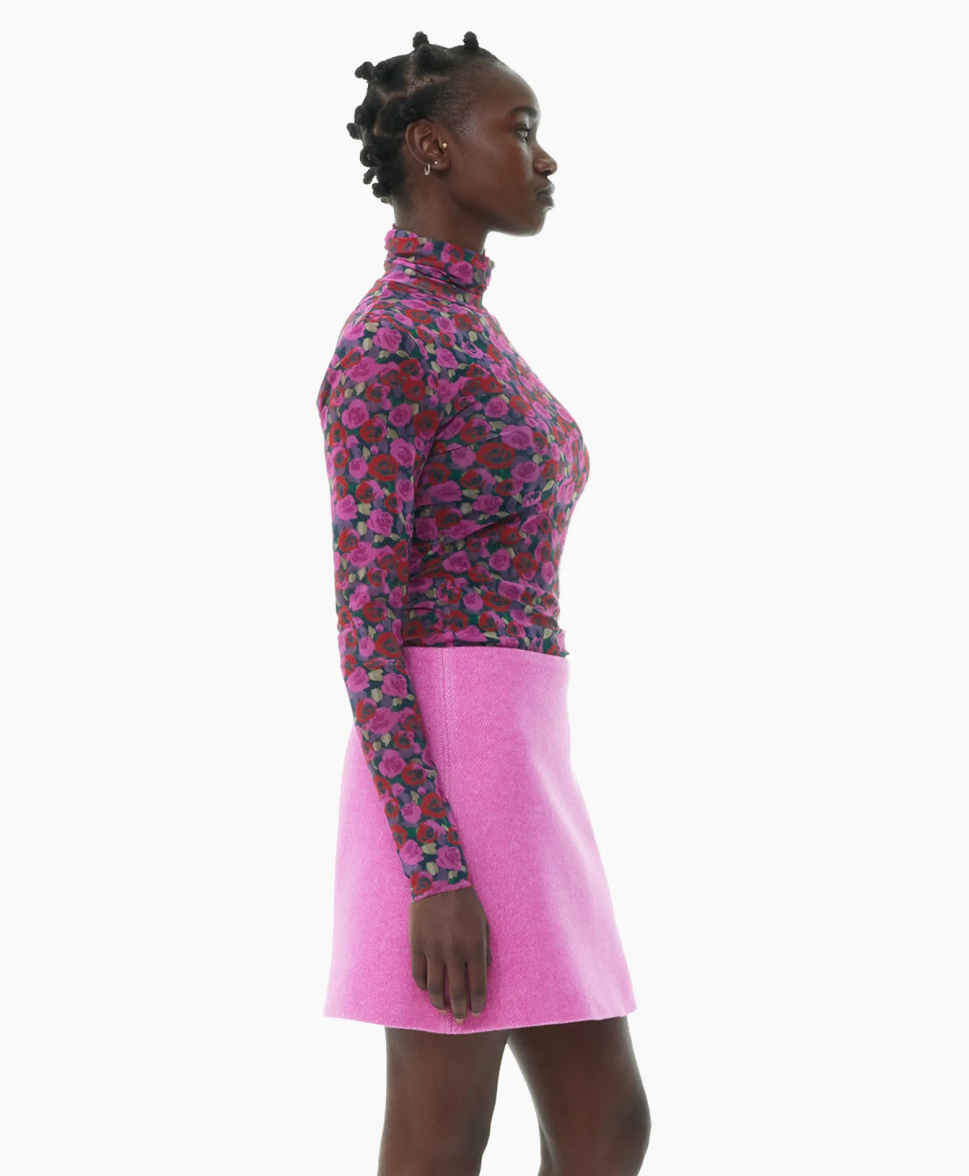 Ganni Top Printed Mesh Long Sleeve Roze