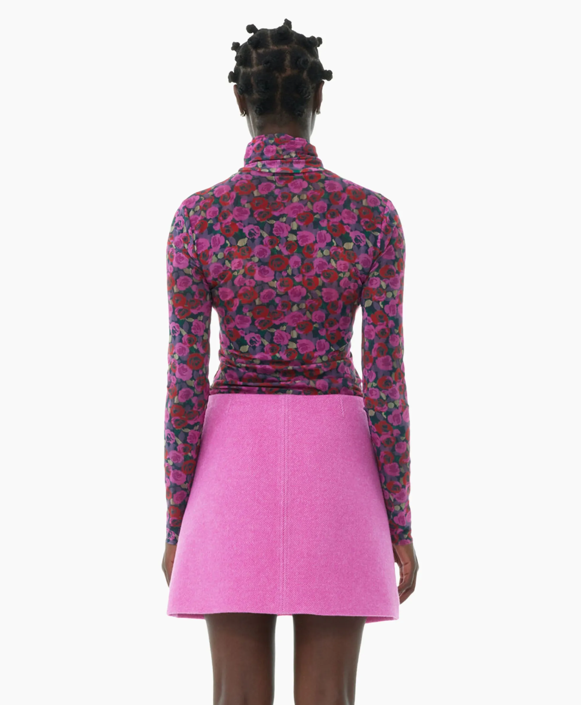 Ganni Top Printed Mesh Long Sleeve Roze