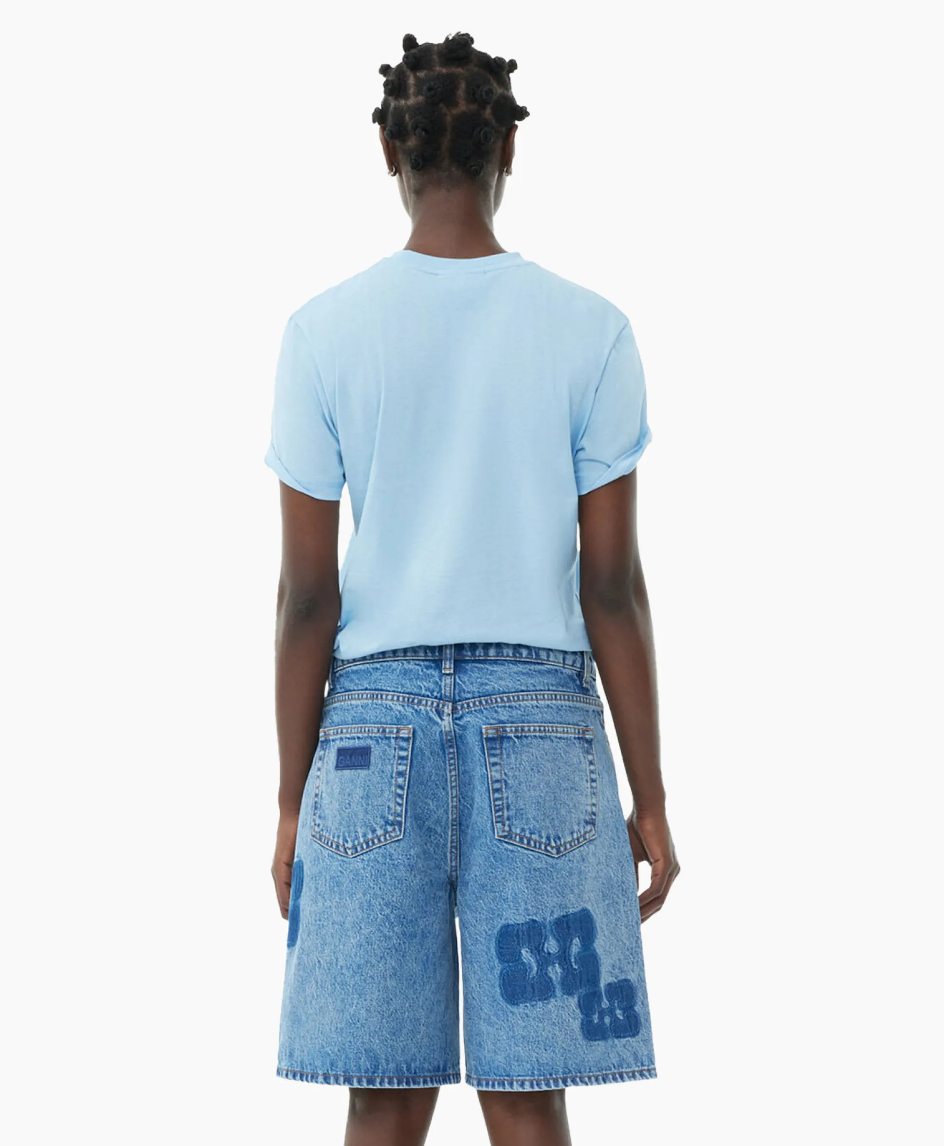 Ganni T-Shirt Korte Mouw Thin Jersey Loveclub Relaxed Licht Blauw
