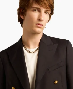 Golden Goose Blazer Golden M's Double Breasted Gabardine Wool Donker Blauw