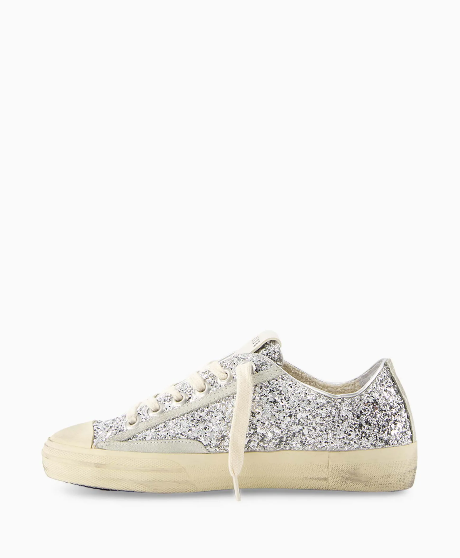 Golden Goose Sneaker V-Star 2 Glitter Upper Rubber Toe Suede St Zilver
