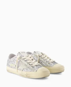 Golden Goose Sneaker V-Star 2 Glitter Upper Rubber Toe Suede St Zilver