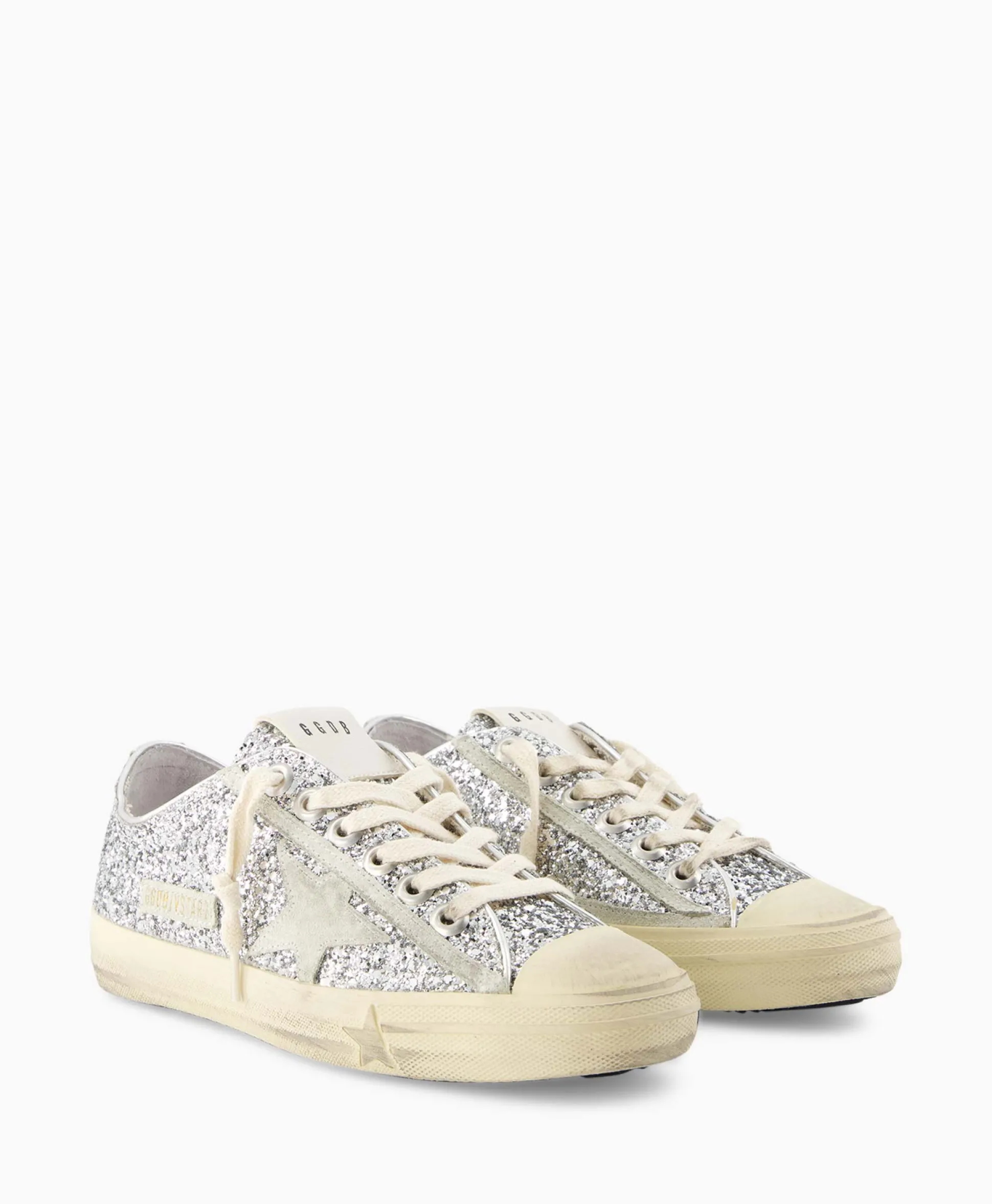 Golden Goose Sneaker V-Star 2 Glitter Upper Rubber Toe Suede St Zilver