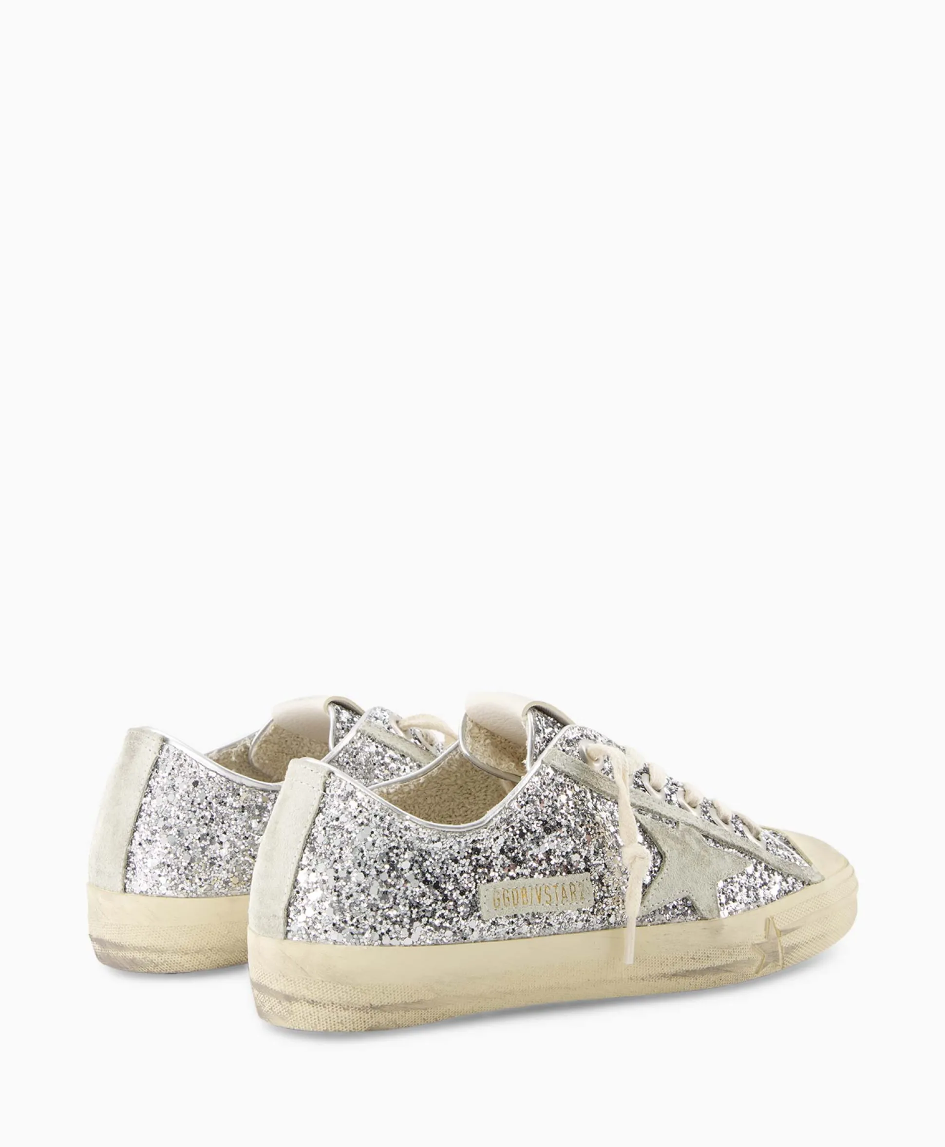 Golden Goose Sneaker V-Star 2 Glitter Upper Rubber Toe Suede St Zilver
