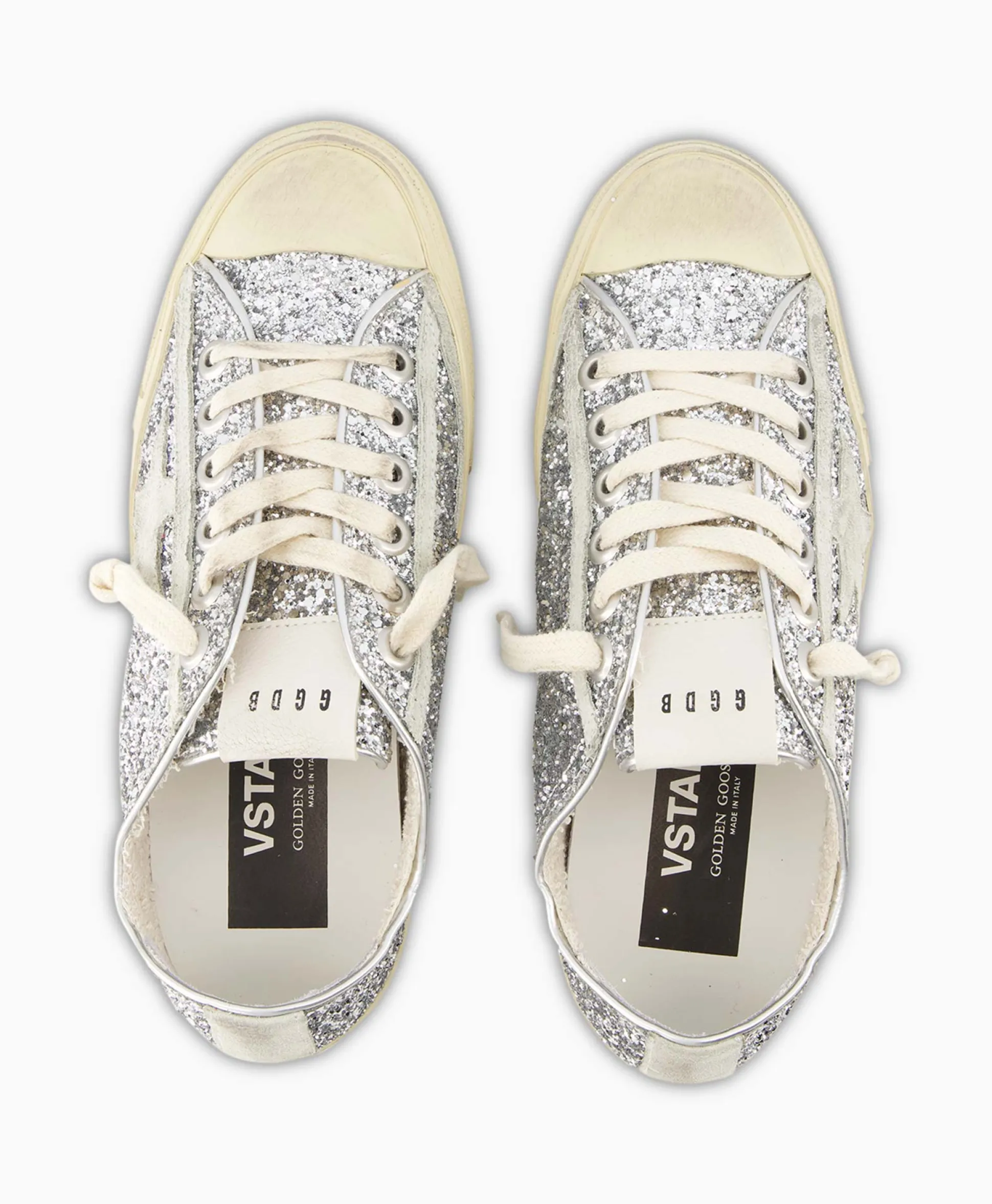 Golden Goose Sneaker V-Star 2 Glitter Upper Rubber Toe Suede St Zilver