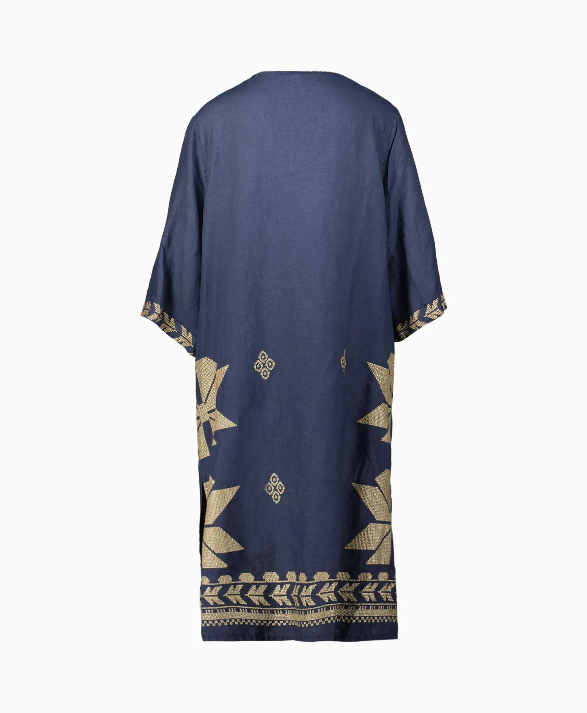 Greek Archaic Kori Midi Jurk Aeolis V-Neck Donker Blauw
