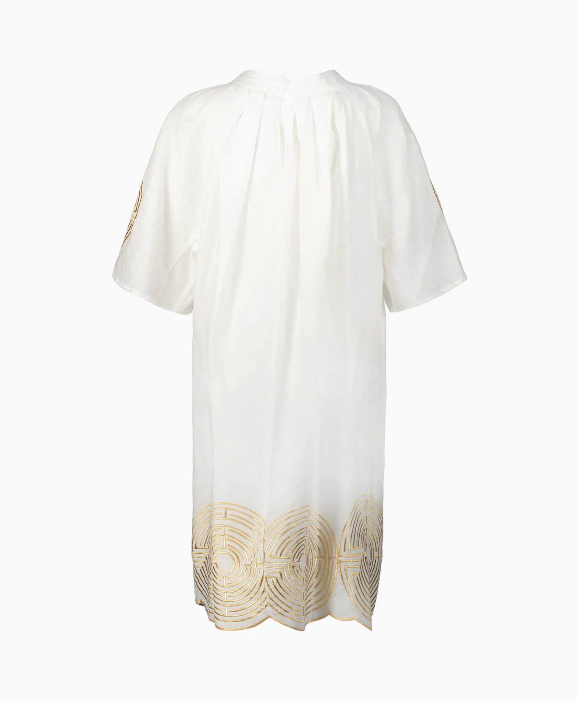 Greek Archaic Kori Mini Jurk Short Labyrinth Bell Sleeve Wit