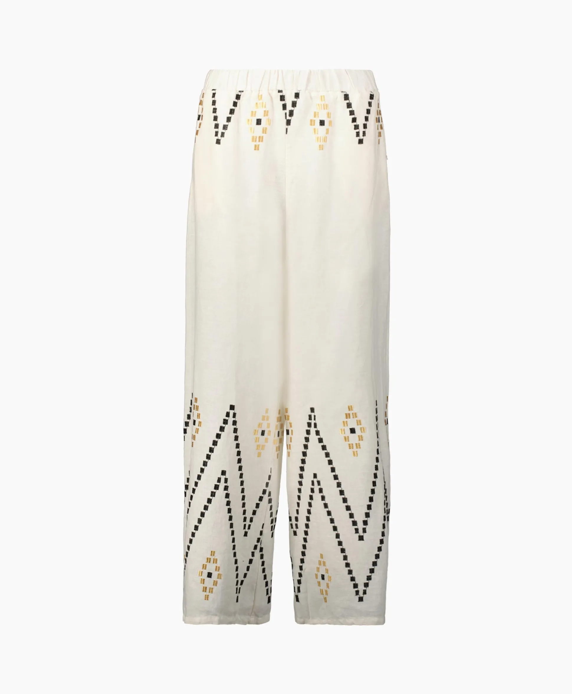 Greek Archaic Kori Pantalon Zig Zag Elastic Waist Ivoor / Naturel