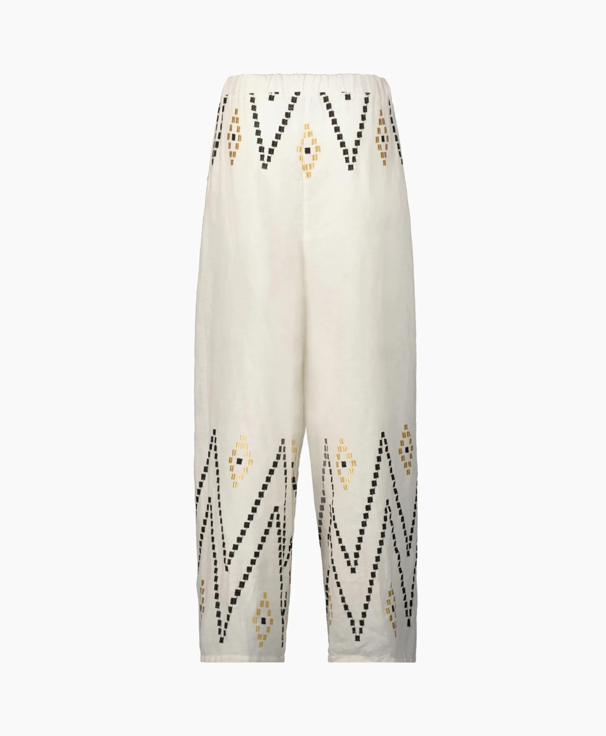Greek Archaic Kori Pantalon Zig Zag Elastic Waist Ivoor / Naturel
