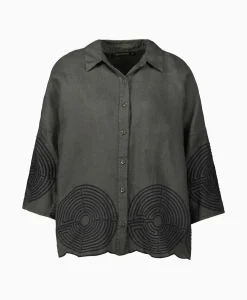Greek Archaic Kori Top Labyrinth Pleates Buttons Khaki