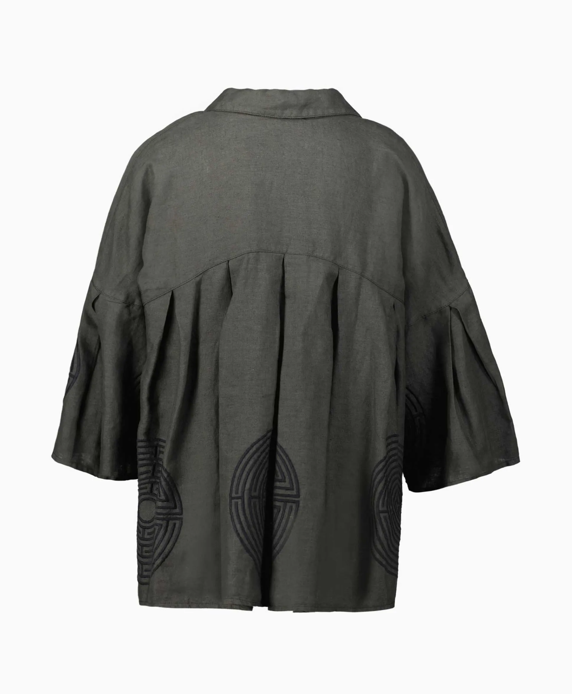 Greek Archaic Kori Top Labyrinth Pleates Buttons Khaki