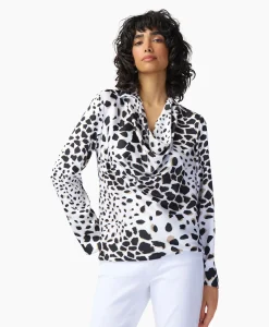 Joseph Ribkoff Blouse Lange Mouw Print Wikkel Zwart Dessin