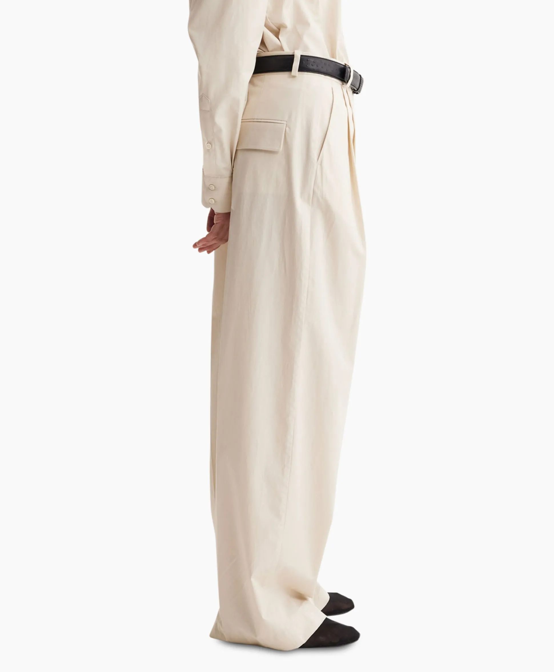 Les Coyotes De Paris Pantalon Wide Leg Pleated Chino Zand