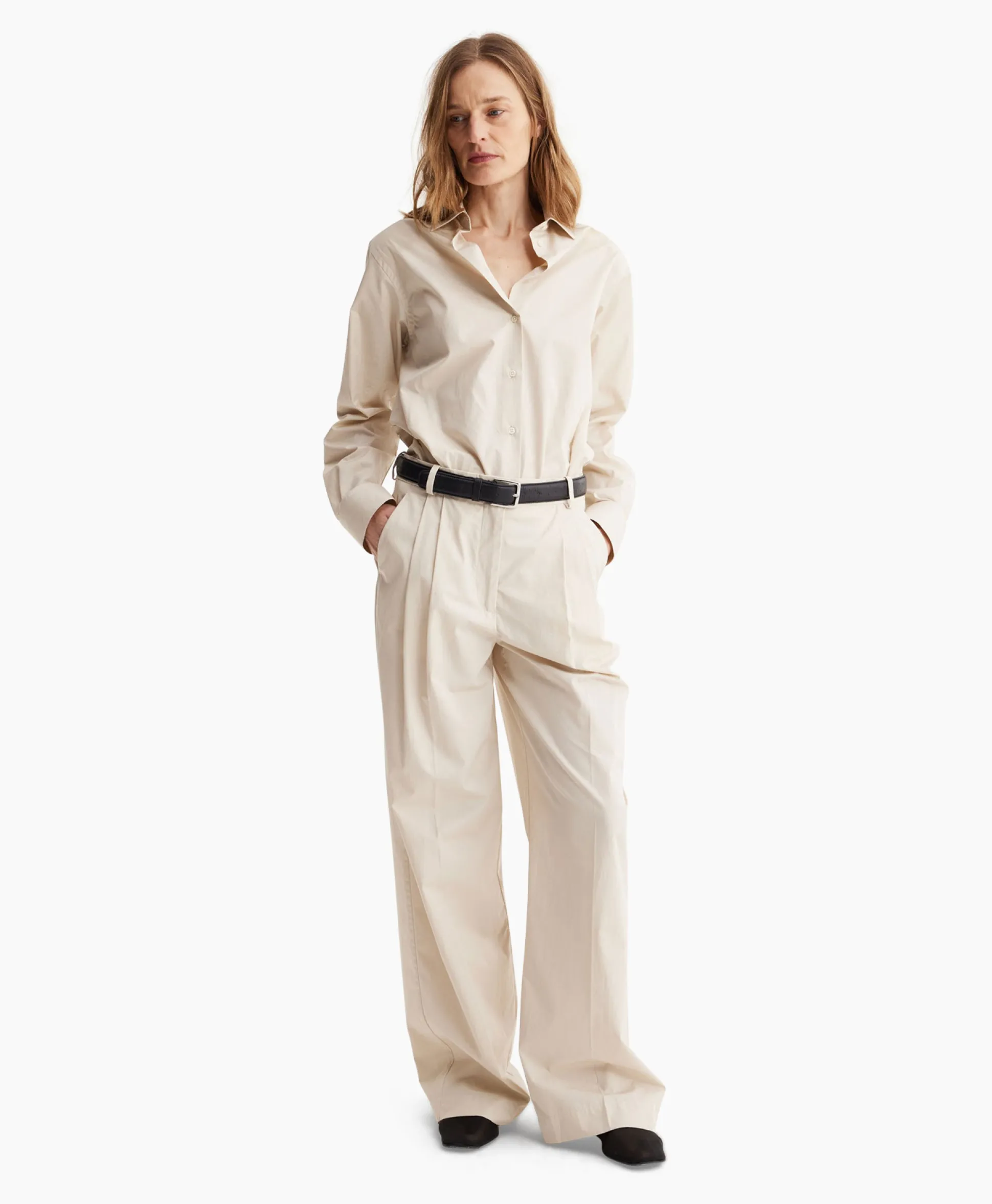 Les Coyotes De Paris Pantalon Wide Leg Pleated Chino Zand