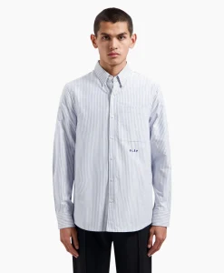 Olaf Hussein Overhemd Oxford Stripe Blauw