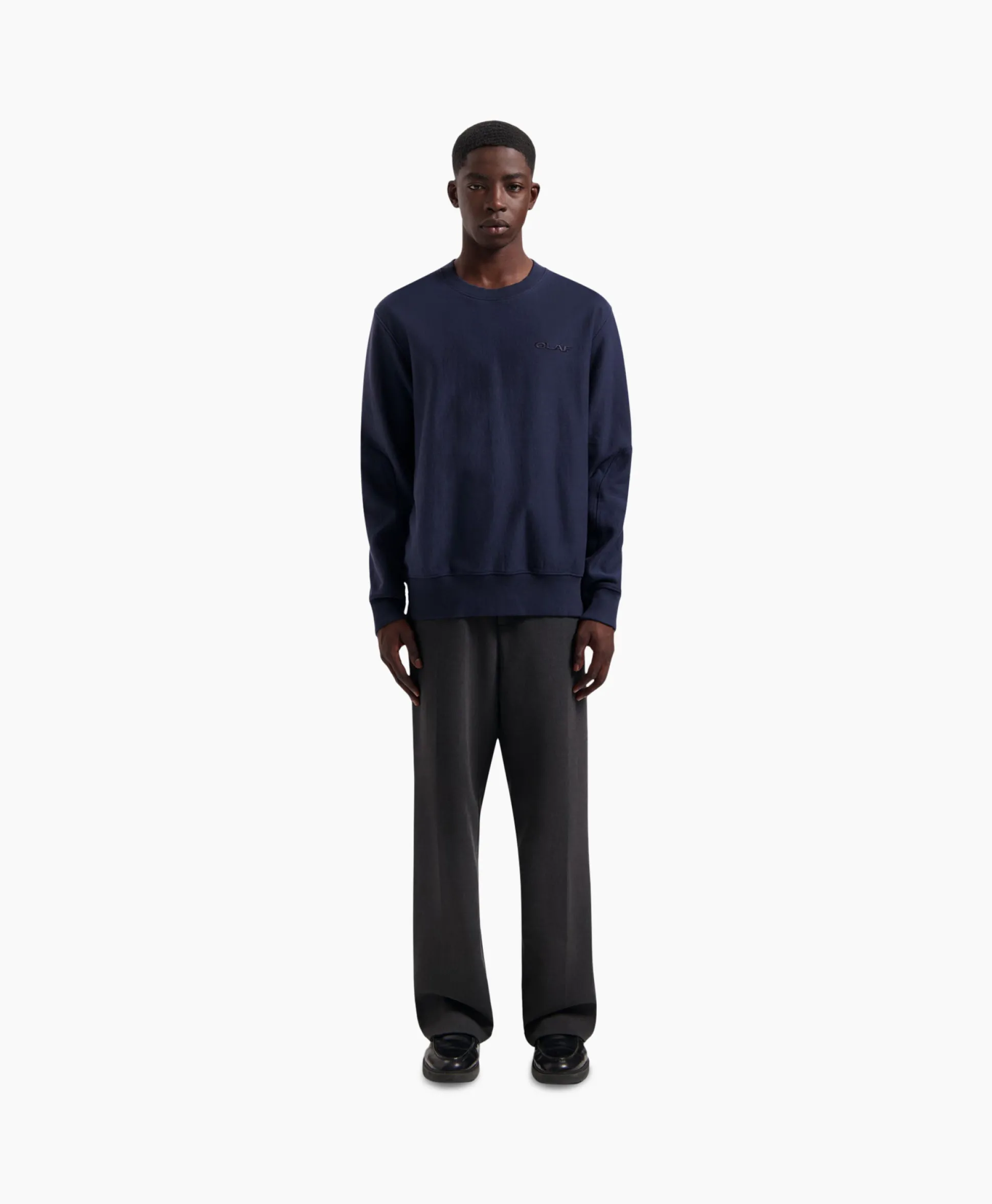 Olaf Hussein Sweater Logo Crewneck Donker Blauw