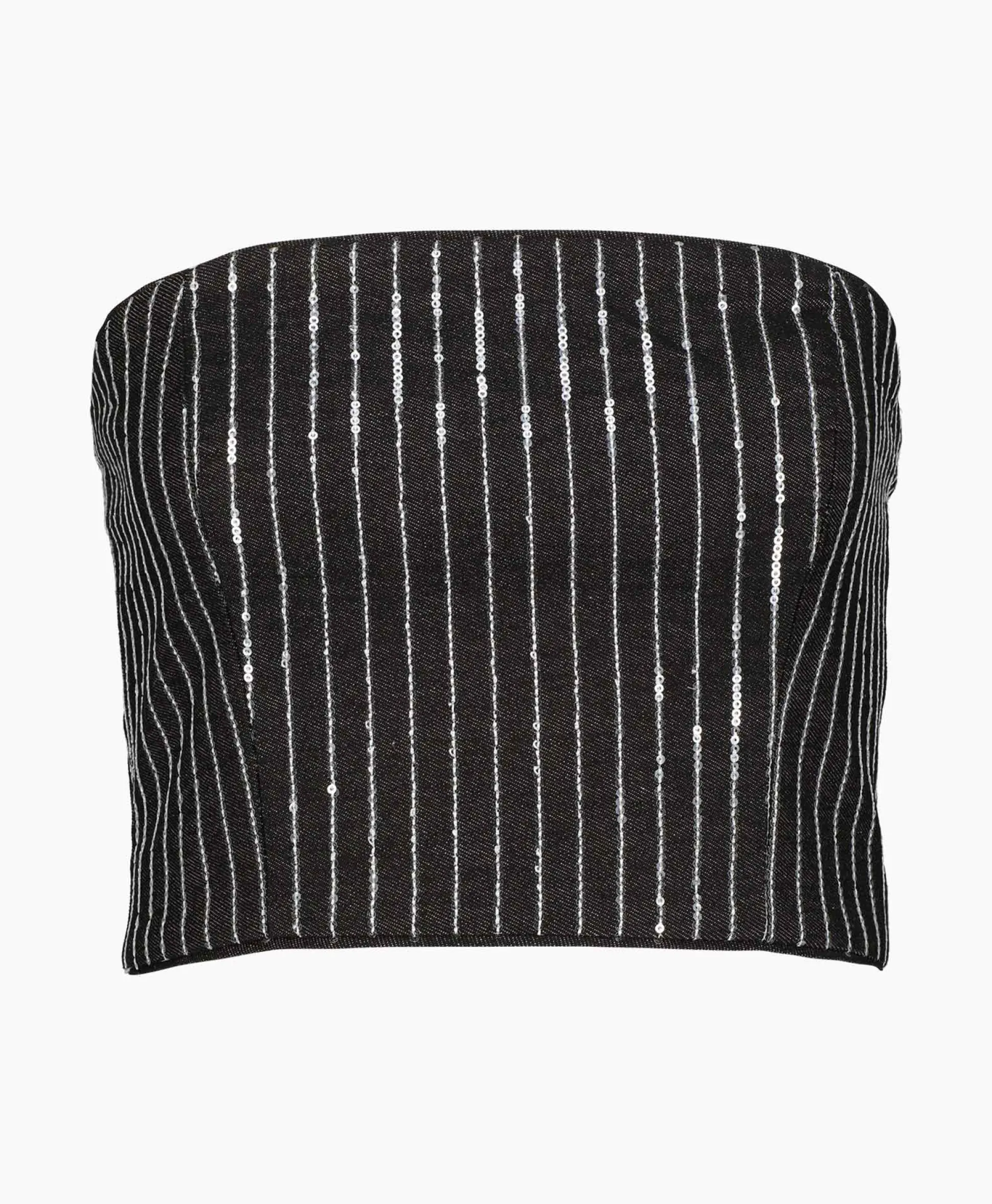 Rotate Top Sequin Twill Crop Zwart