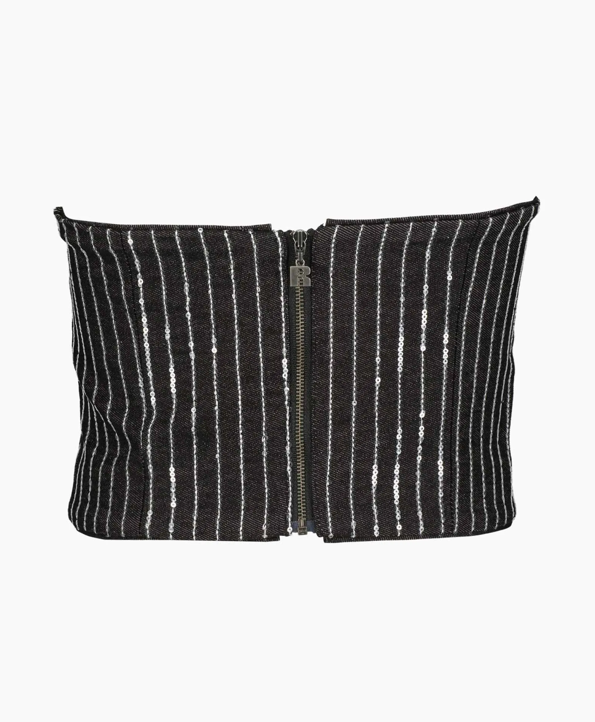 Rotate Top Sequin Twill Crop Zwart
