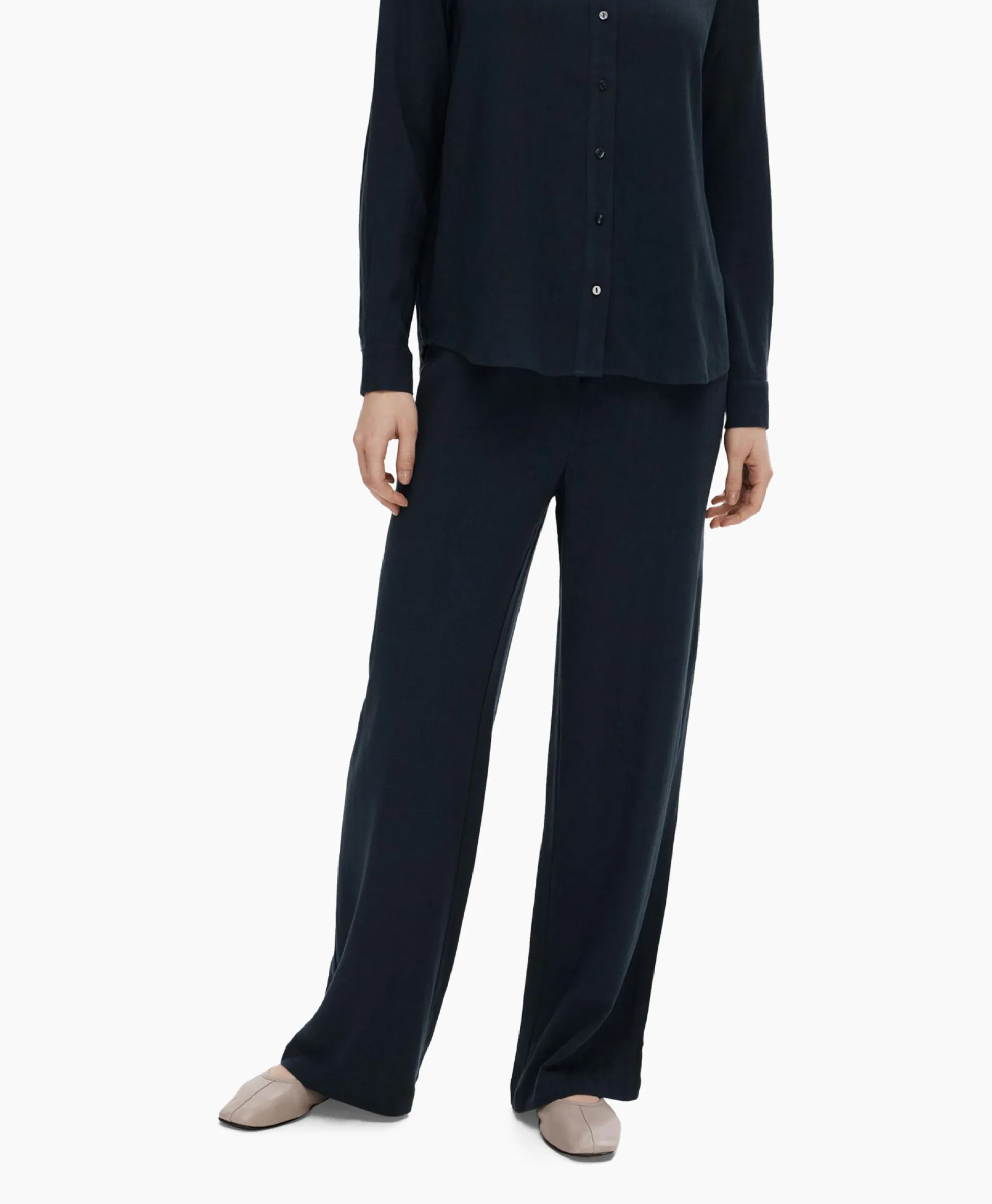 Selected Femme Broek Viva-Gulia Mw Long Linen Pant No Donker Blauw