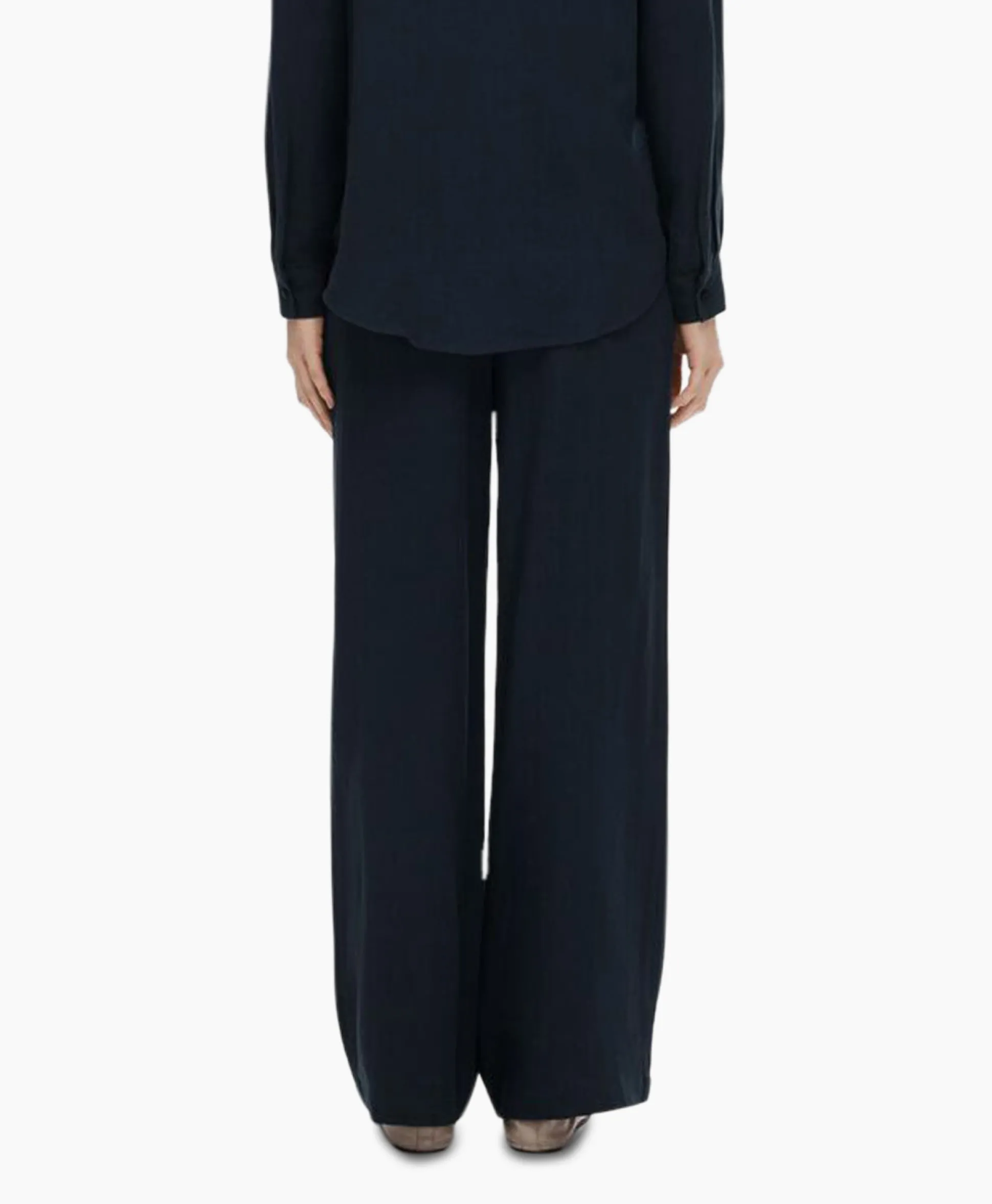 Selected Femme Broek Viva-Gulia Mw Long Linen Pant No Donker Blauw
